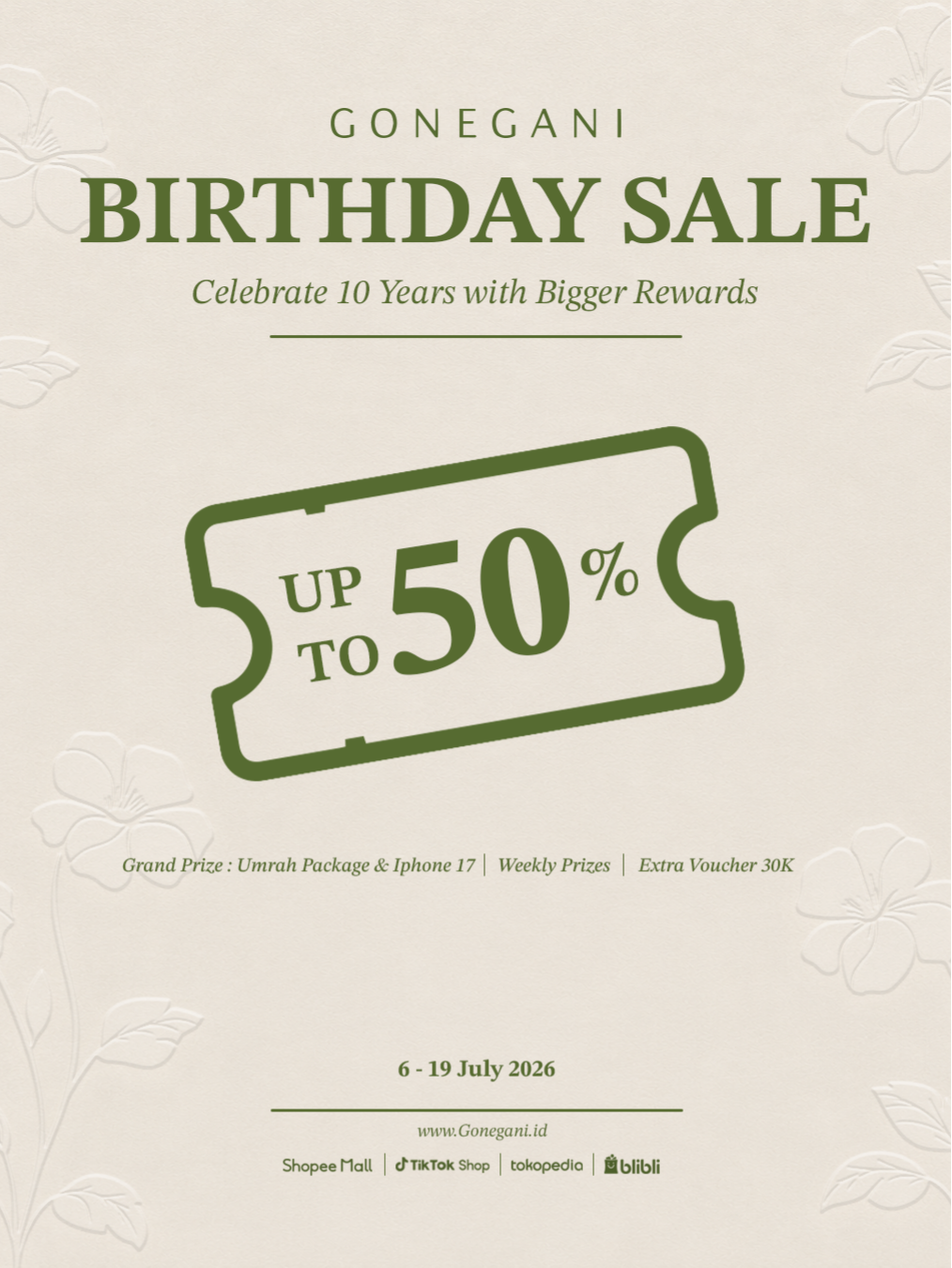 Gonegani 10th Birthday Sale: Diskon hingga 50% & Defect Sale Mulai 49K