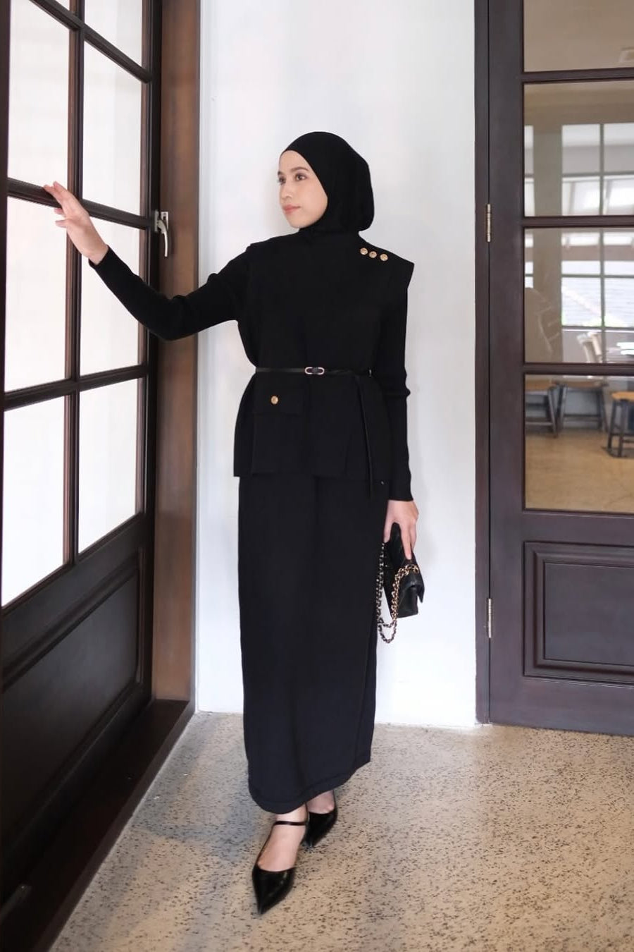 Jeana Set Vest - Black - Set Vest Rajut Premium Wanita Setelan