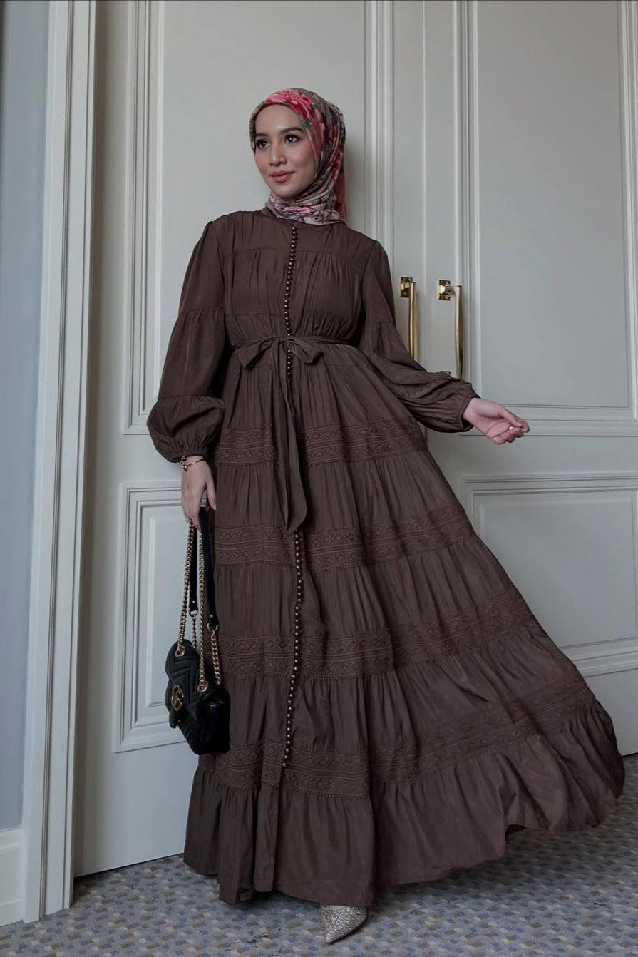 Naomi Dress - Brownzen - Dress Seribu Kancing Cantik
