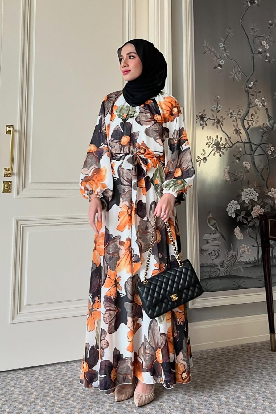 Scarlet Bloom Dress - Maxi Dress Flowly Motif Bunga