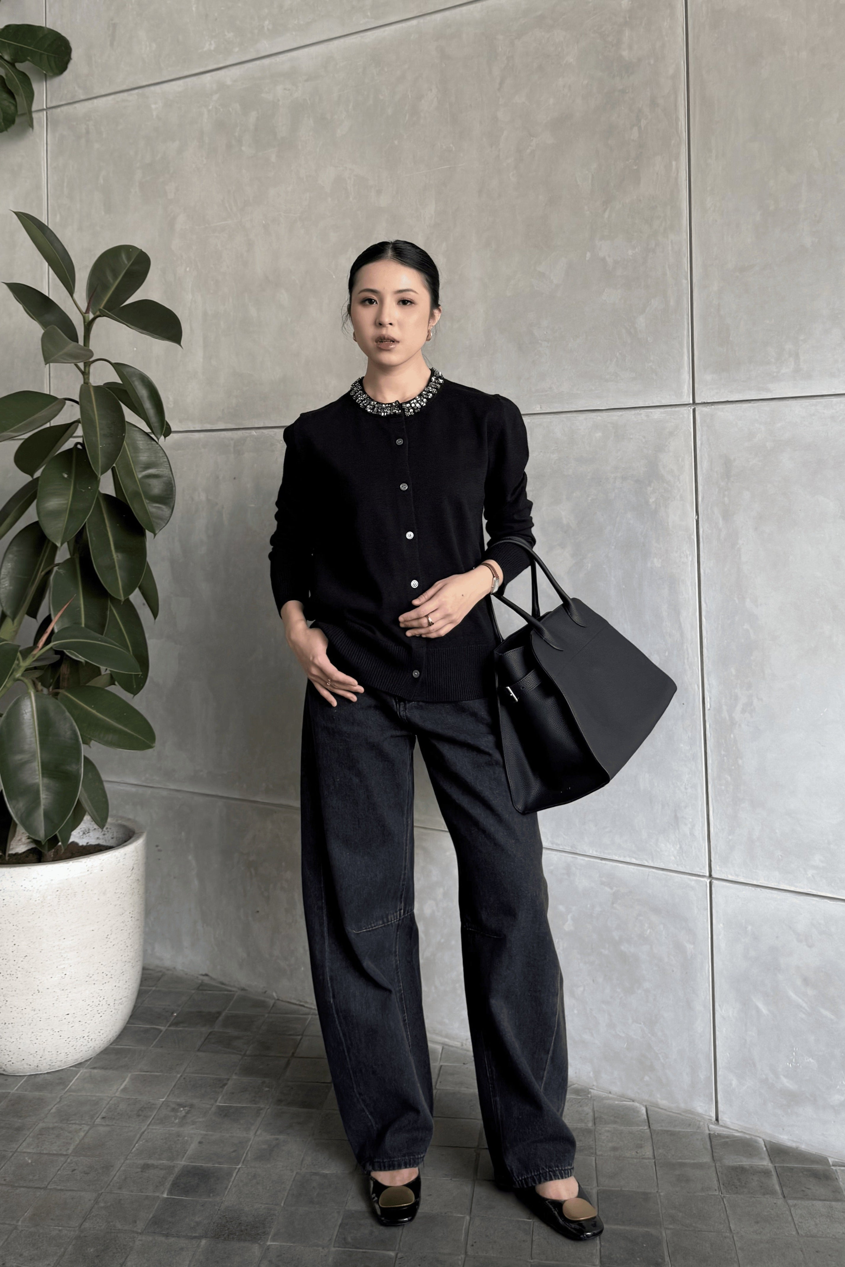 Barrel Pants Jeans - Black Charcoal - Celana Wanita Bahan Denim Premium