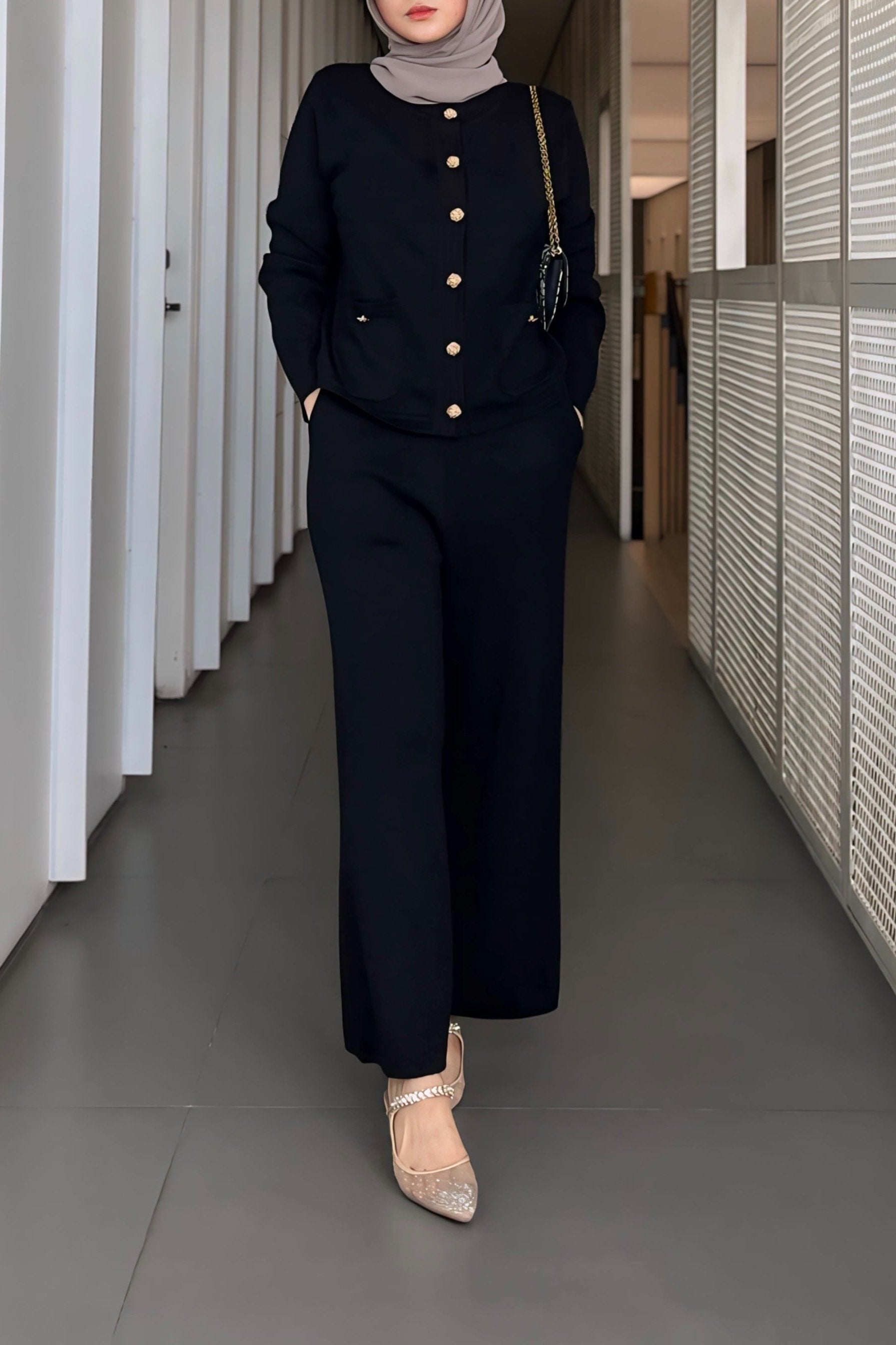 Muji Set - One Set Wanita Bahan Knit Sweater Dan Celana