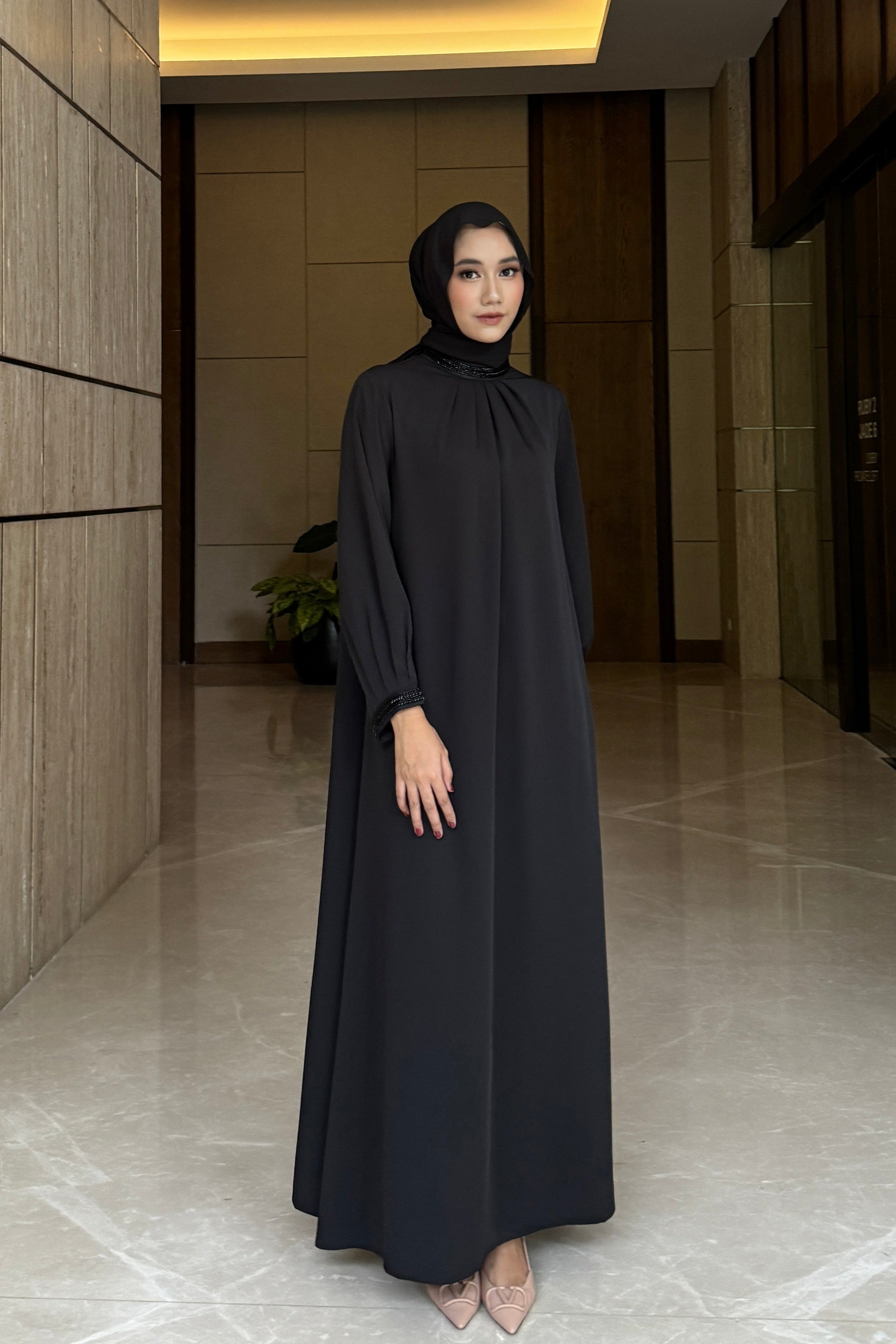 Garita Dress - Dress Flowly Polos Lengan Panjang