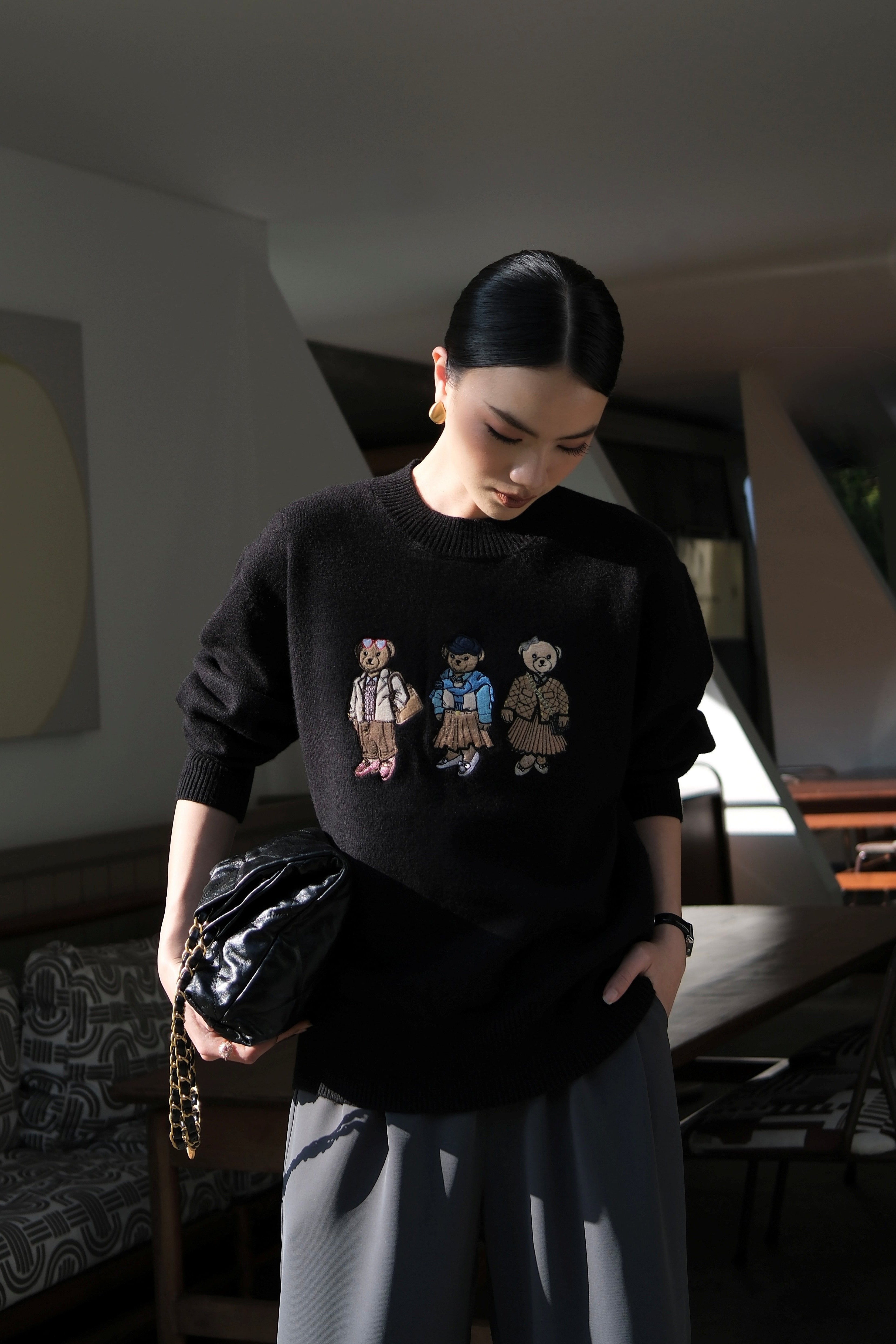 Fams Bear Sweater - Sweater Rajut Motif Beruang Elegan Lembut & Nyaman