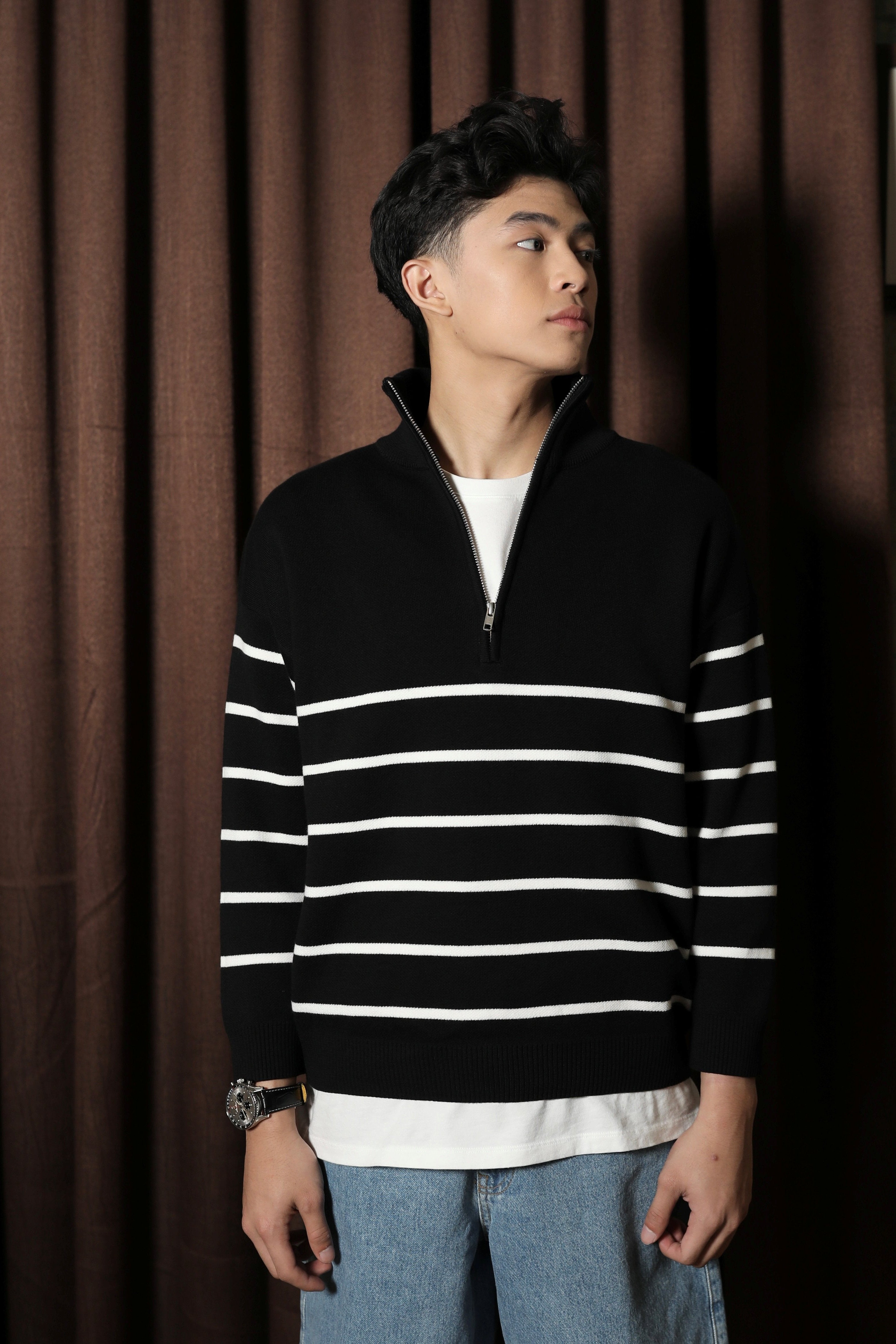 GONEGANI Man - Zipper Stripe Sweater