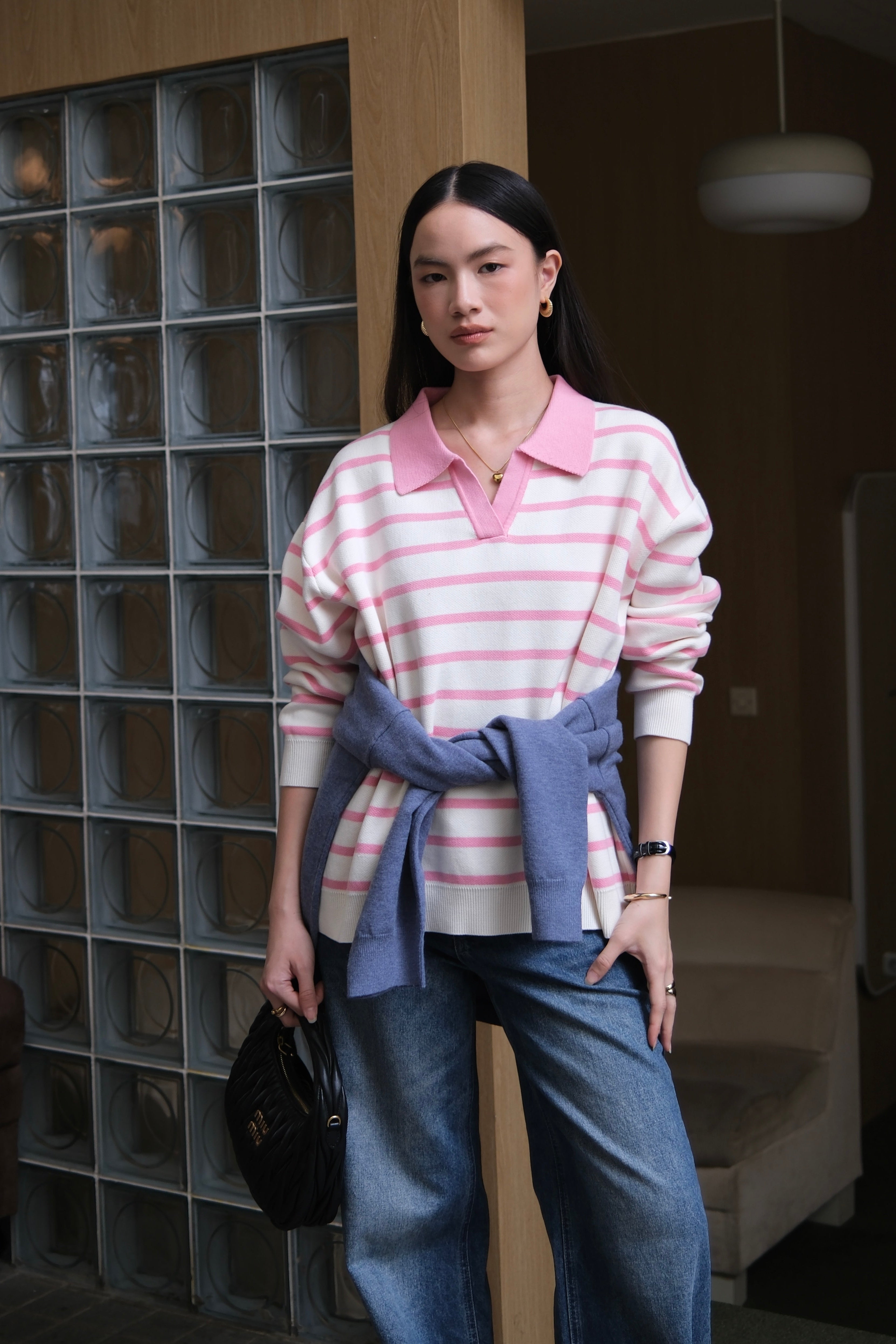 Riviera Polo Sweater - Sweater Rajut Kerah Polo Gaya Coastal Chic Premium