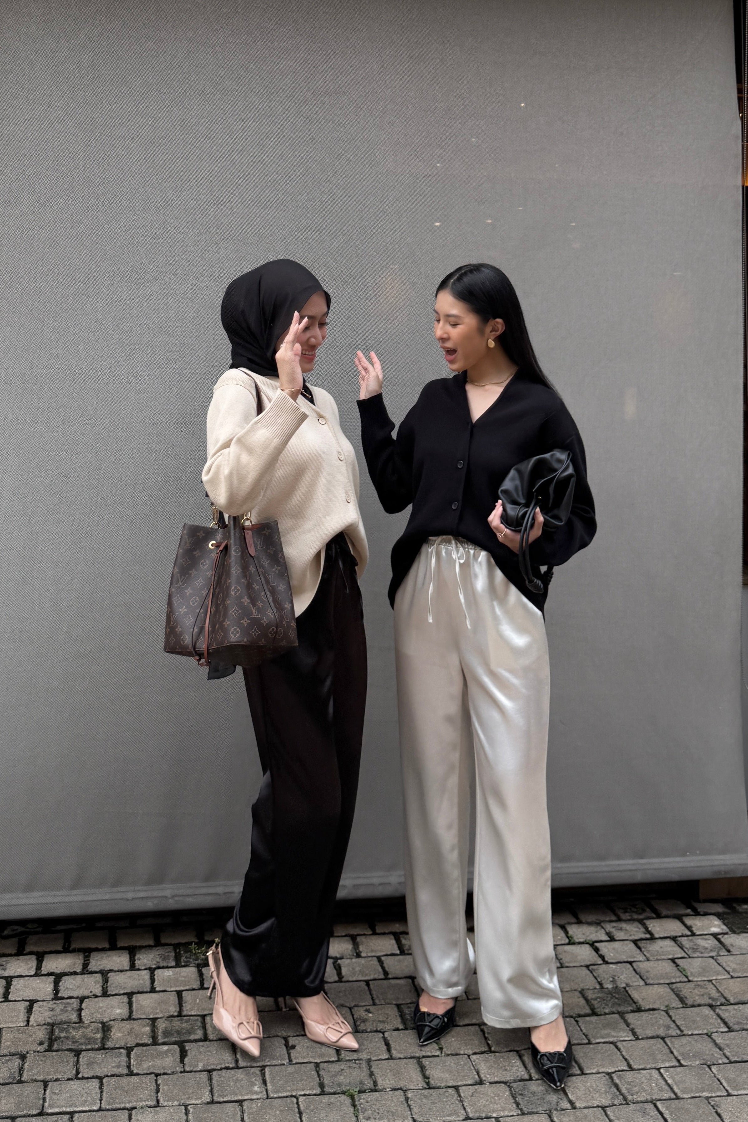Straight Saten Pants - Broken White - Bawahan Wanita Bahan Saten Premium Import