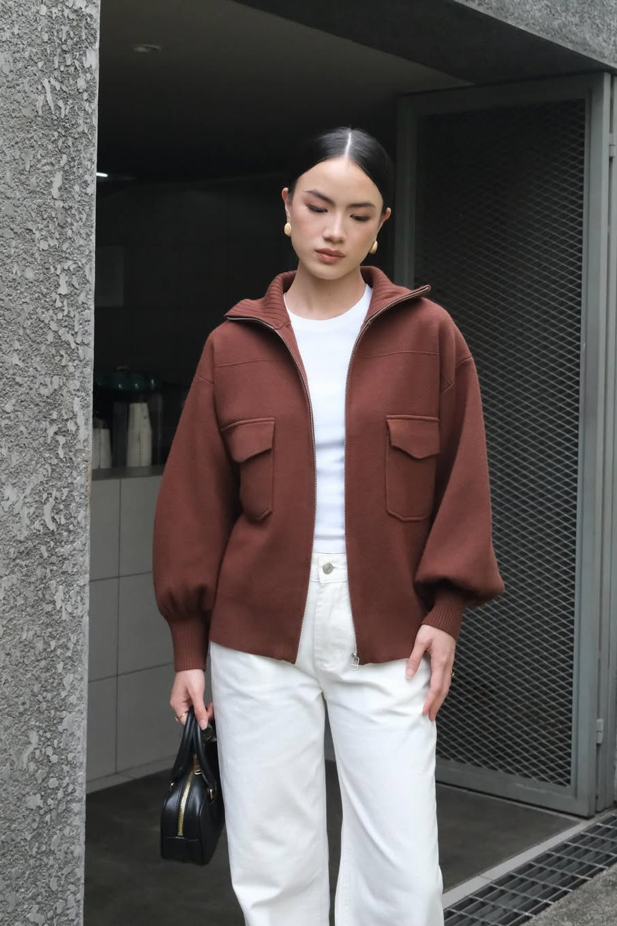 Milano Knit Blouson - Jaket Knit Wanita Premium Tebal Gaya Smart Casual