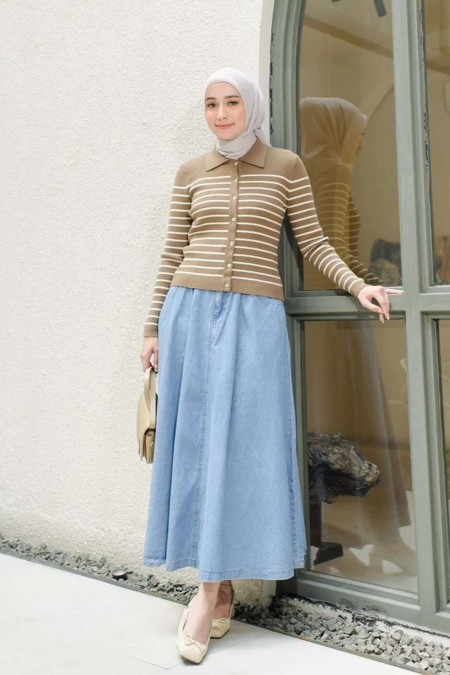 Loonly Sweater - Brownzen - Sweater Knit Wanita Motif Garis - KW2930090