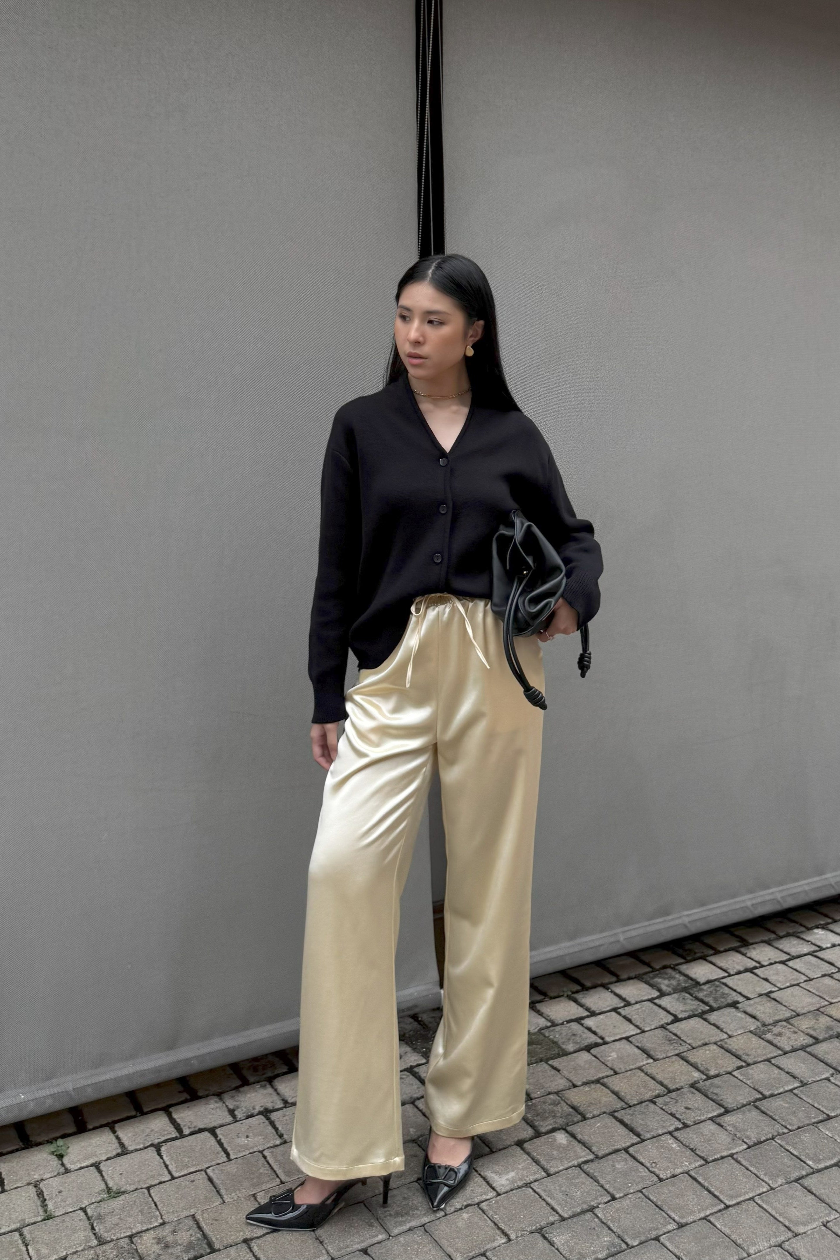 Straight Saten Pants - Bawahan Wanita Bahan Saten Premium Import