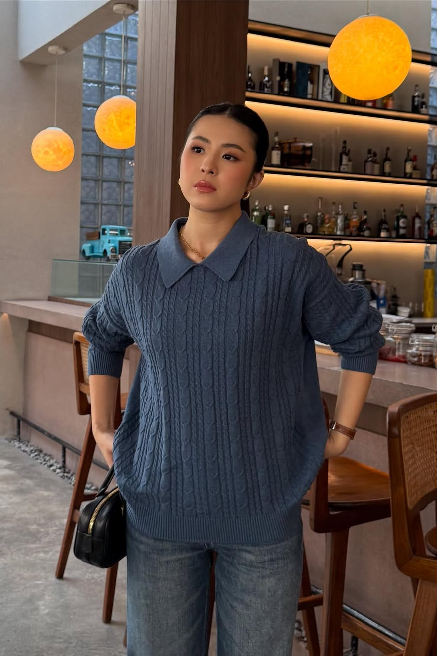 Polo Cabel Sweater - Sweater Wanita Berkerah Bahan Knit