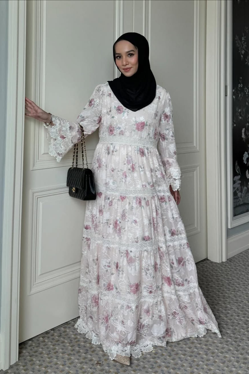 Jangmi Dress - Dress Motif Bunga Bahan Ceruti full Furing