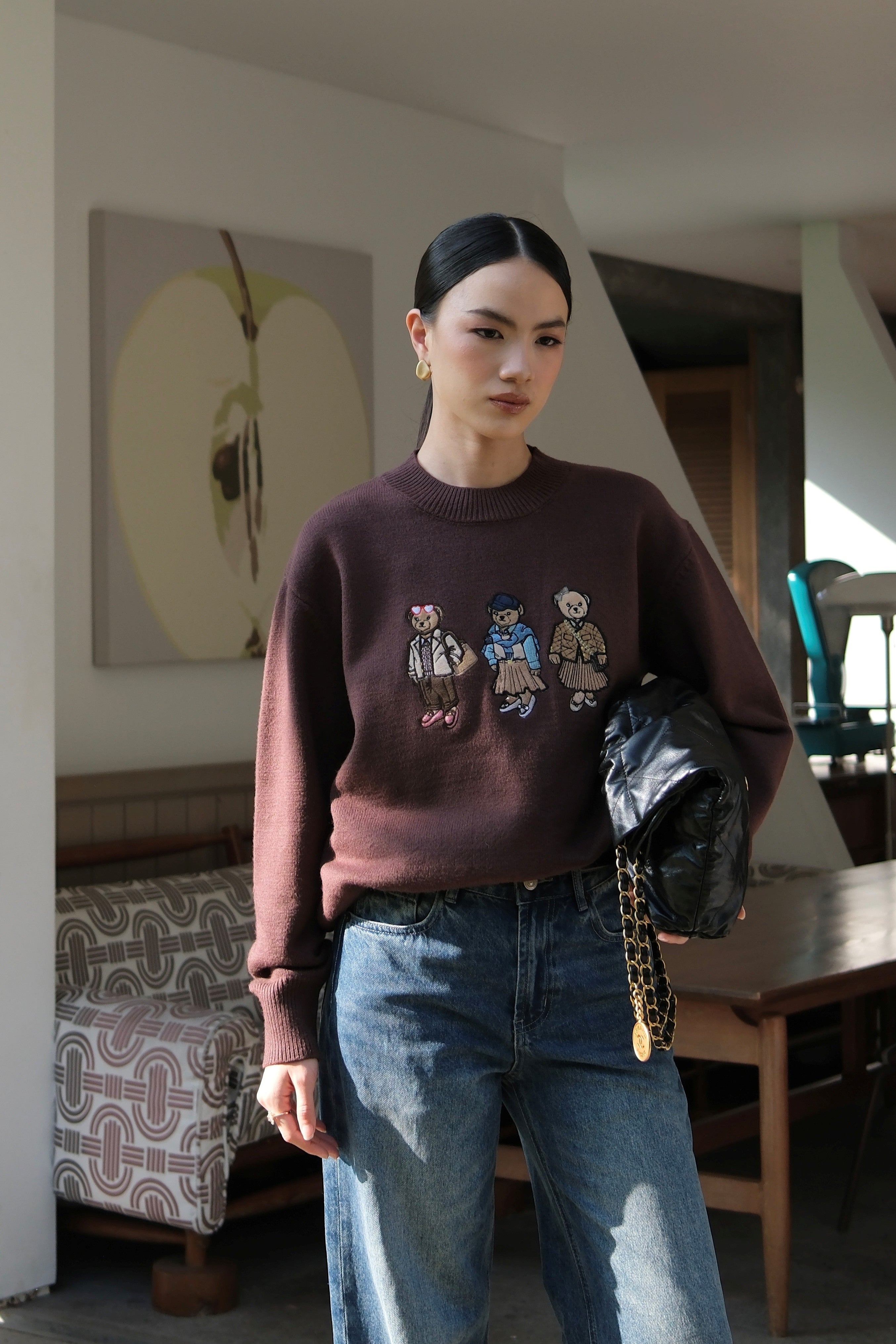 Fams Bear Sweater - Sweater Rajut Motif Beruang Elegan Lembut & Nyaman