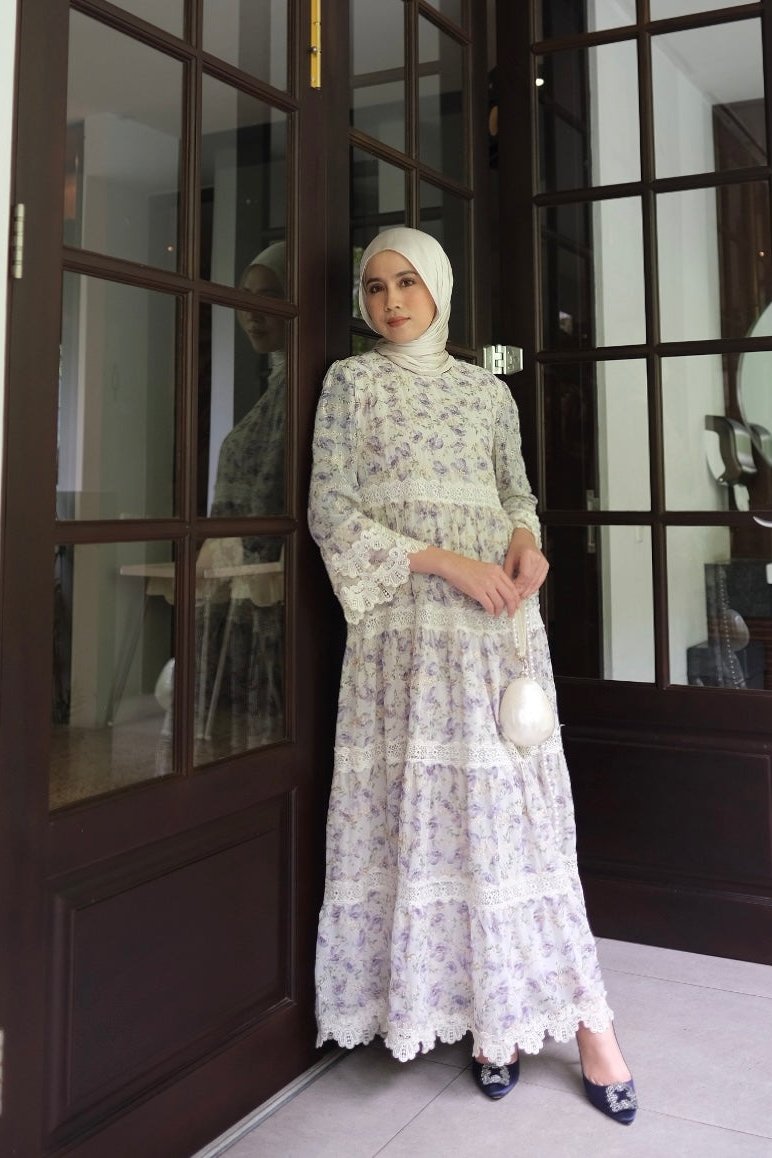 Jangmi Dress - Purple - Dress Motif Bunga - DS2320930