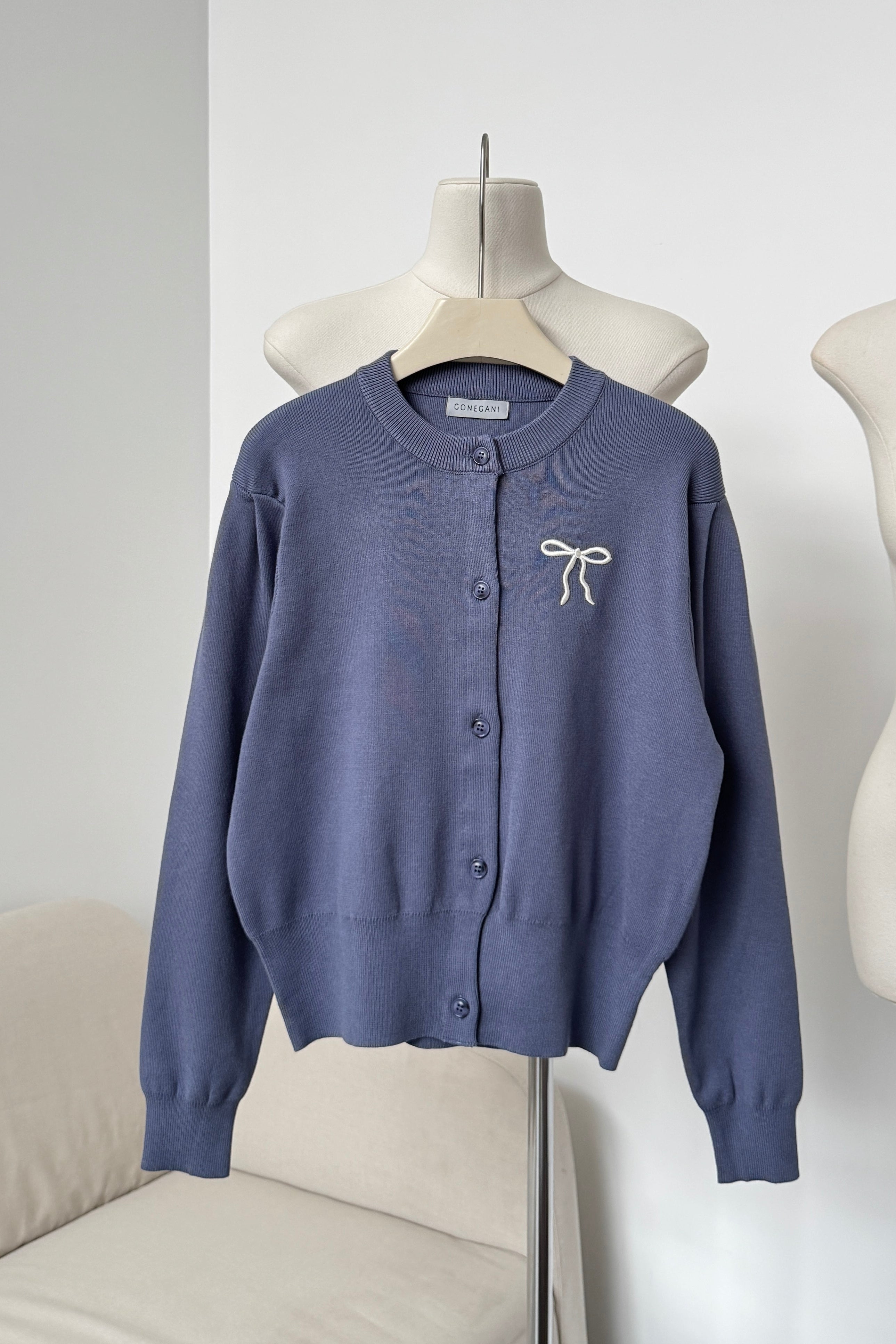 Ribbon Cardy - Denim - Cardigan Rajut Wanita Aksen Pita