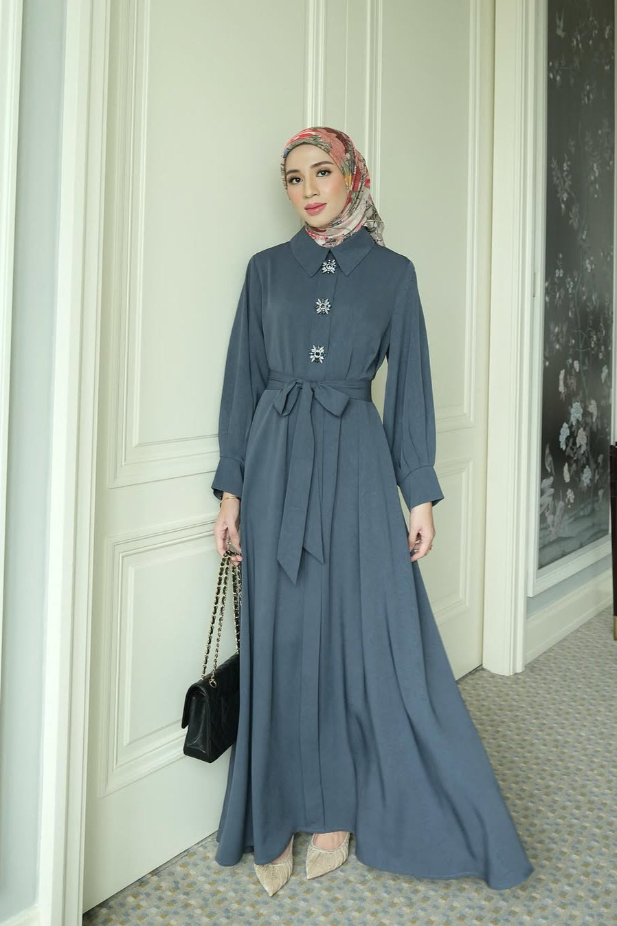 Helia Button Dress - Maxi Dress Flowly Button Manik Manik