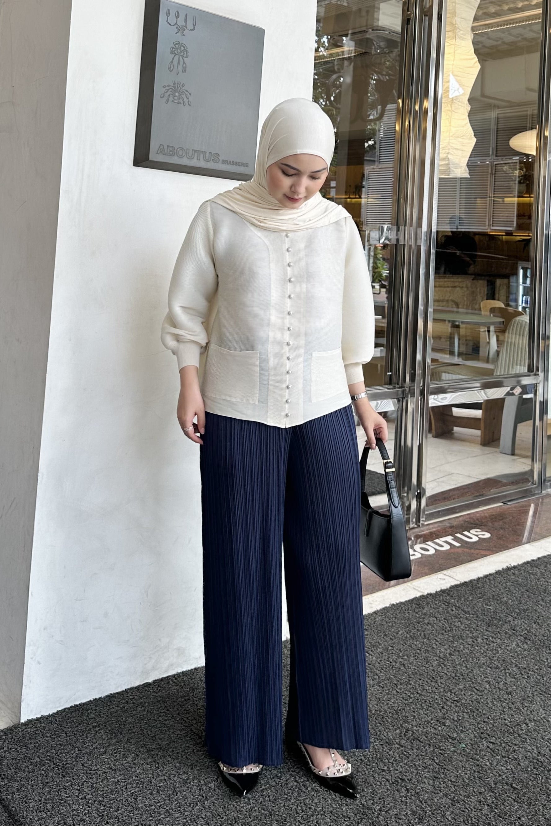 Clout Pleats Pants - Bawahan Wanita Bahan Pleats Premium HQ