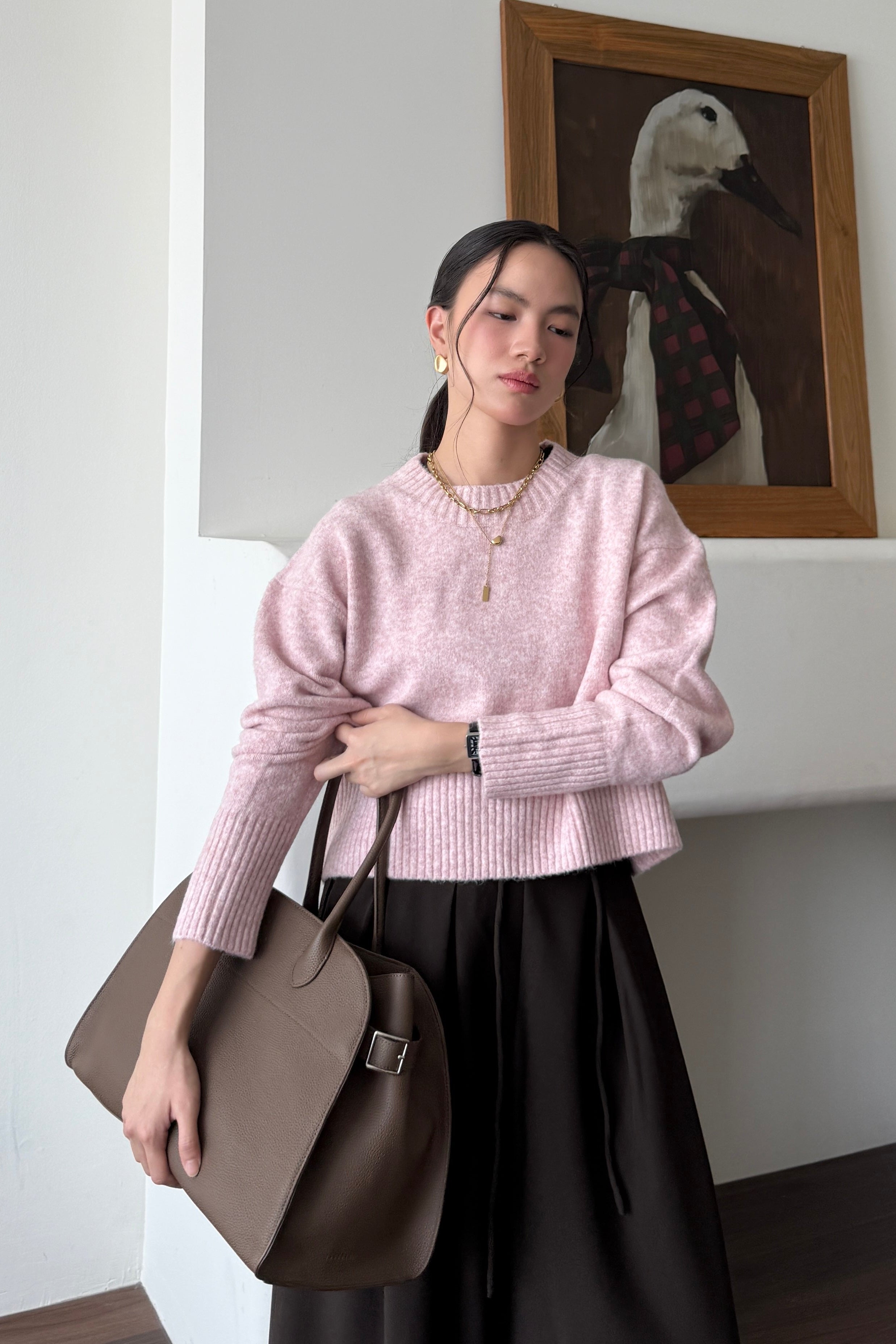 Nuona Crop Sweater - Sweater Crop Wanita Bahan Wool Original