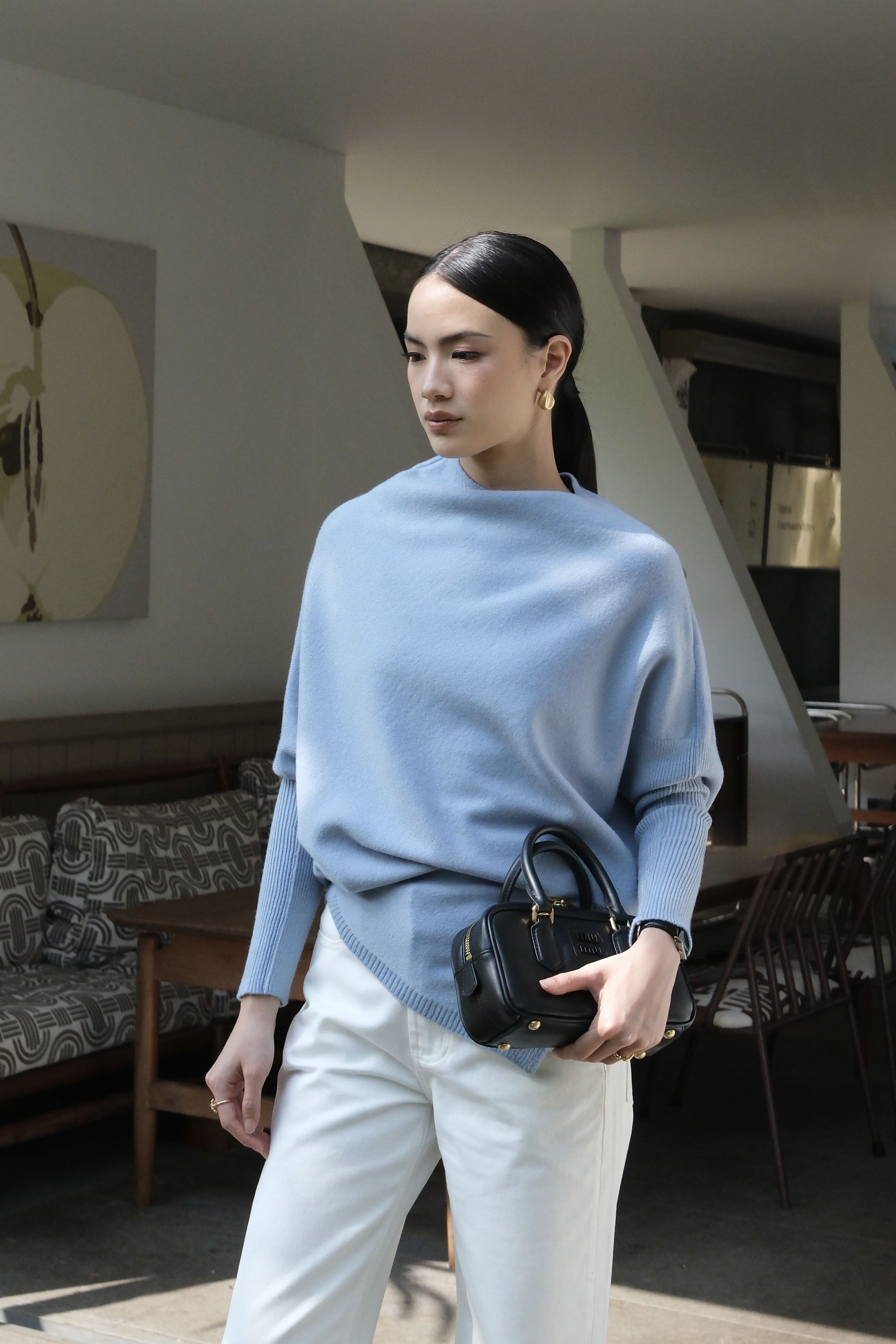 Slit Batwing Sweater - Atasan Rajut Wanita Model Elegan & Comfy
