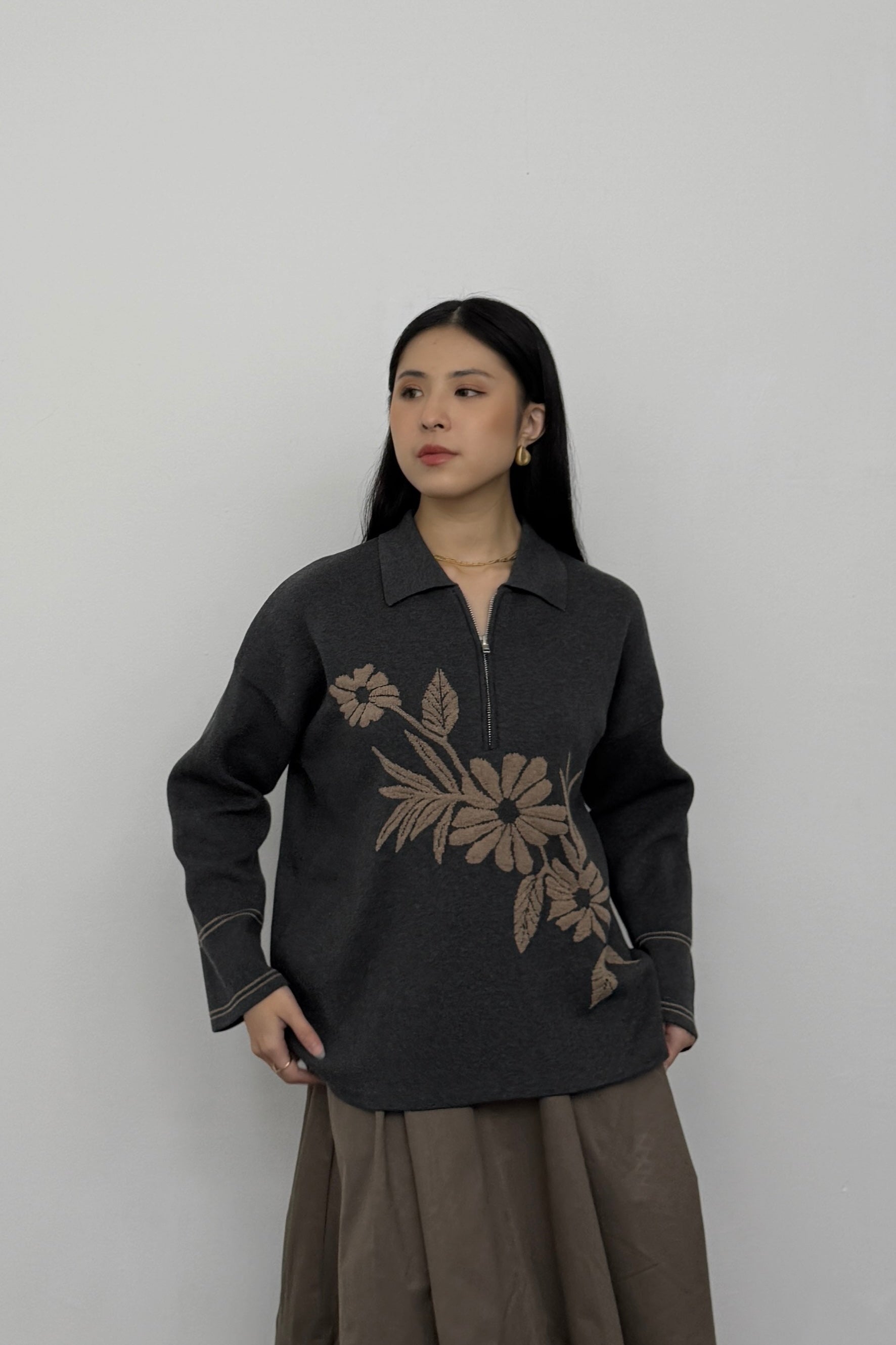 Moda Sweater - Glass Grey - Sweater Motif Wanita Elegan Rajut Premium