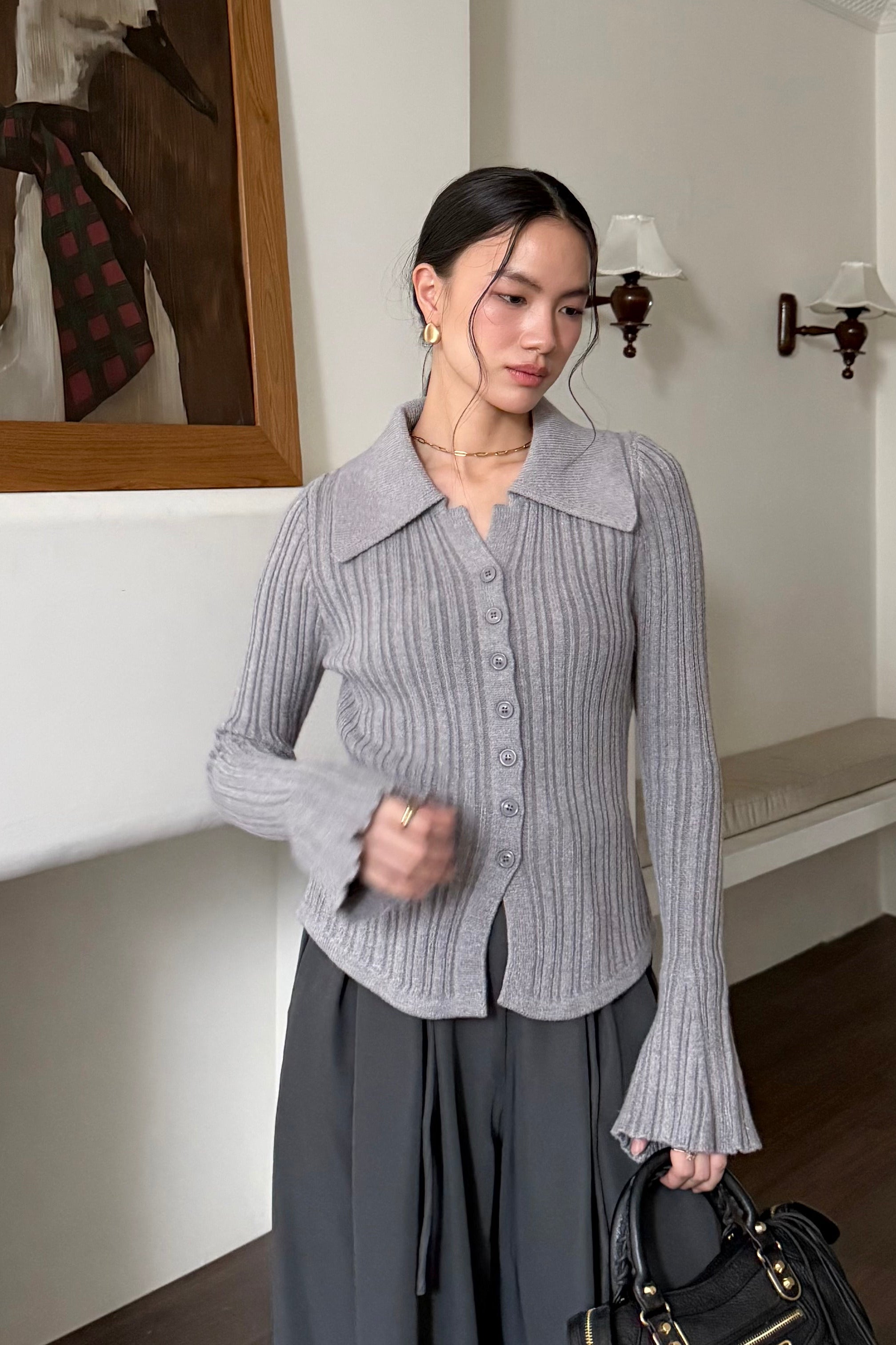 Kimi Sweater - Atasan Sweater Wanita Berkerah Trendy Bahan Knit