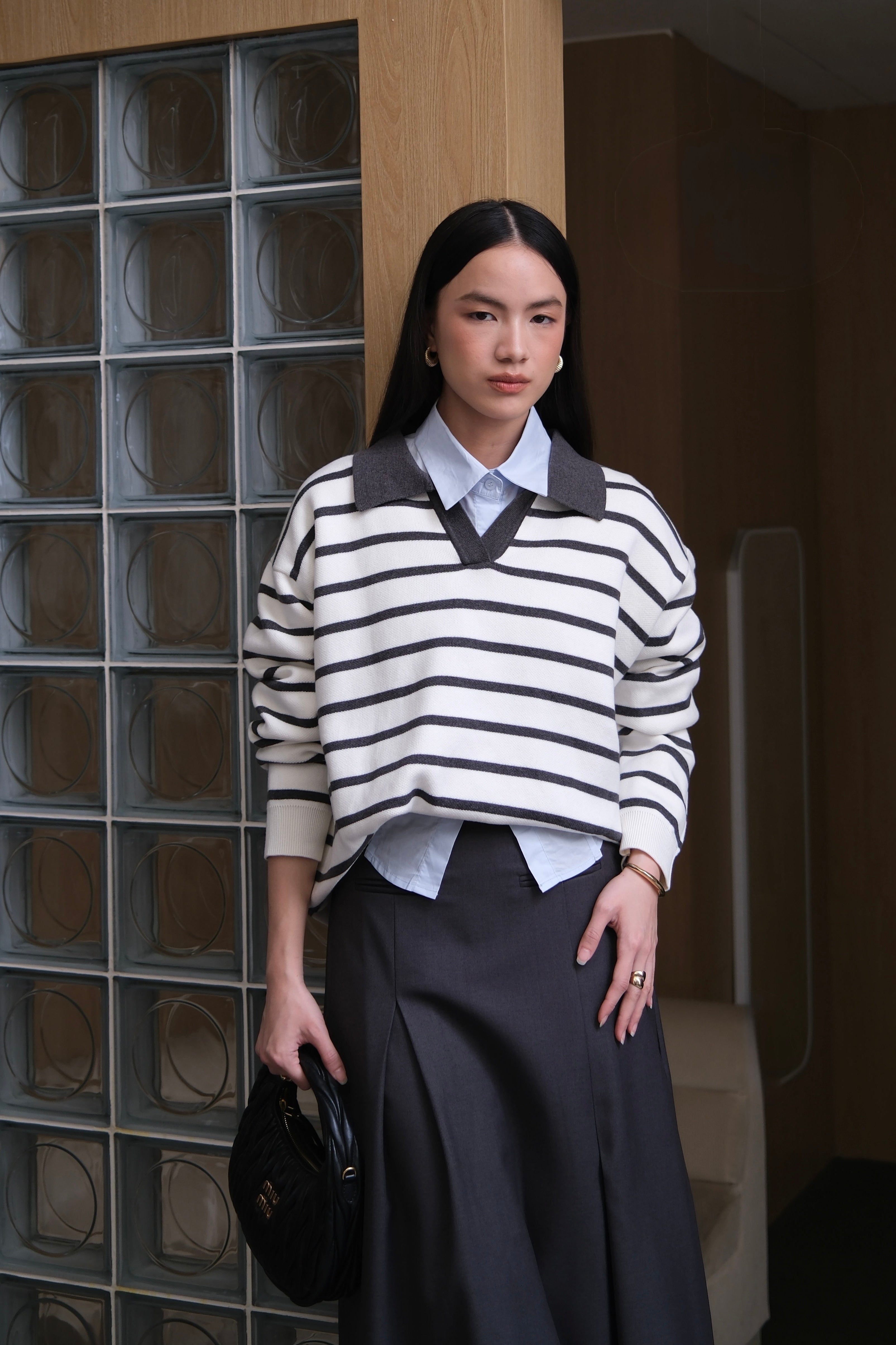 Riviera Polo Sweater - Sweater Rajut Kerah Polo Gaya Coastal Chic Premium