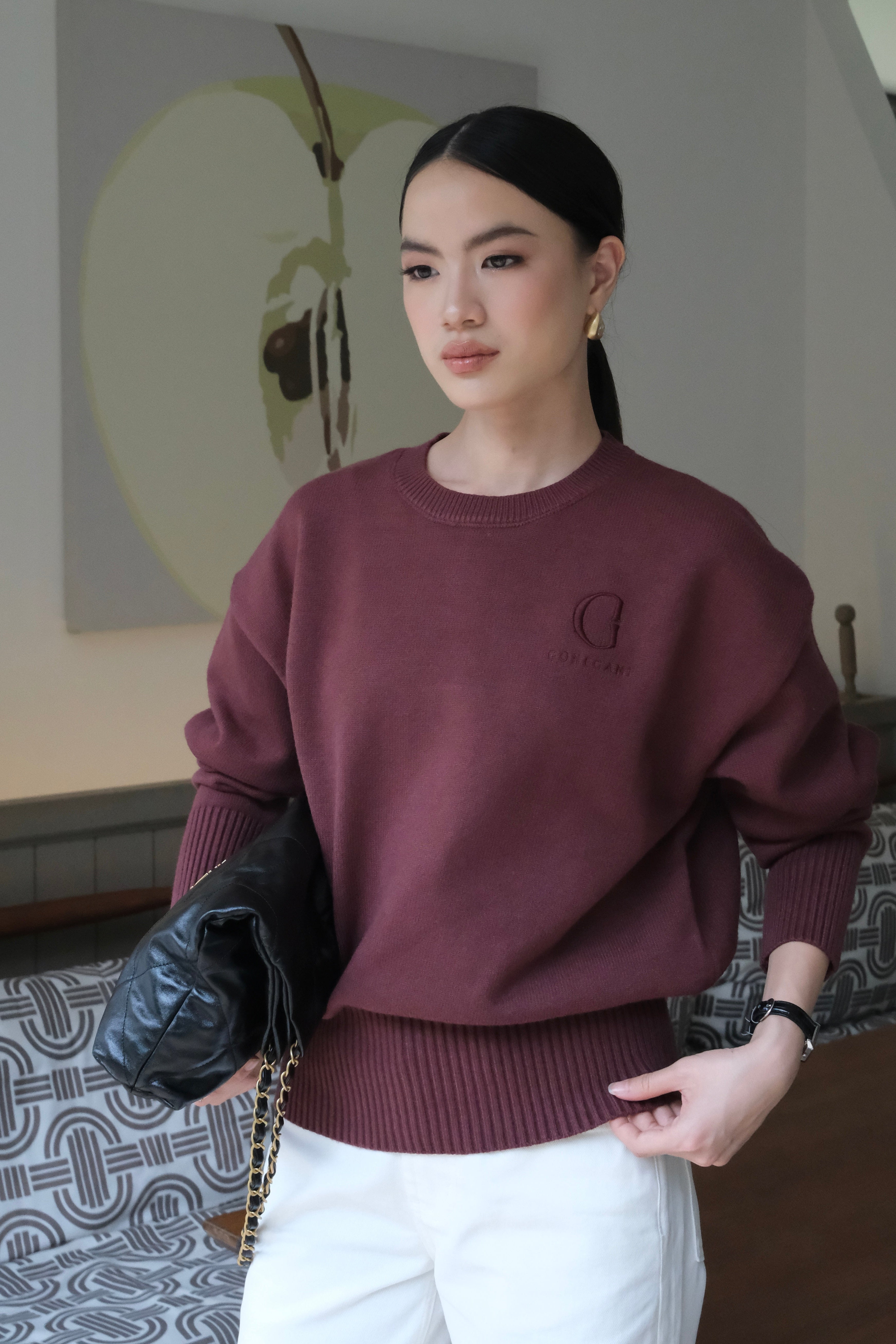 GG Essential Sweater - Sweater Rajut Polos Wanita Gaya Minimalis Kasual Premium