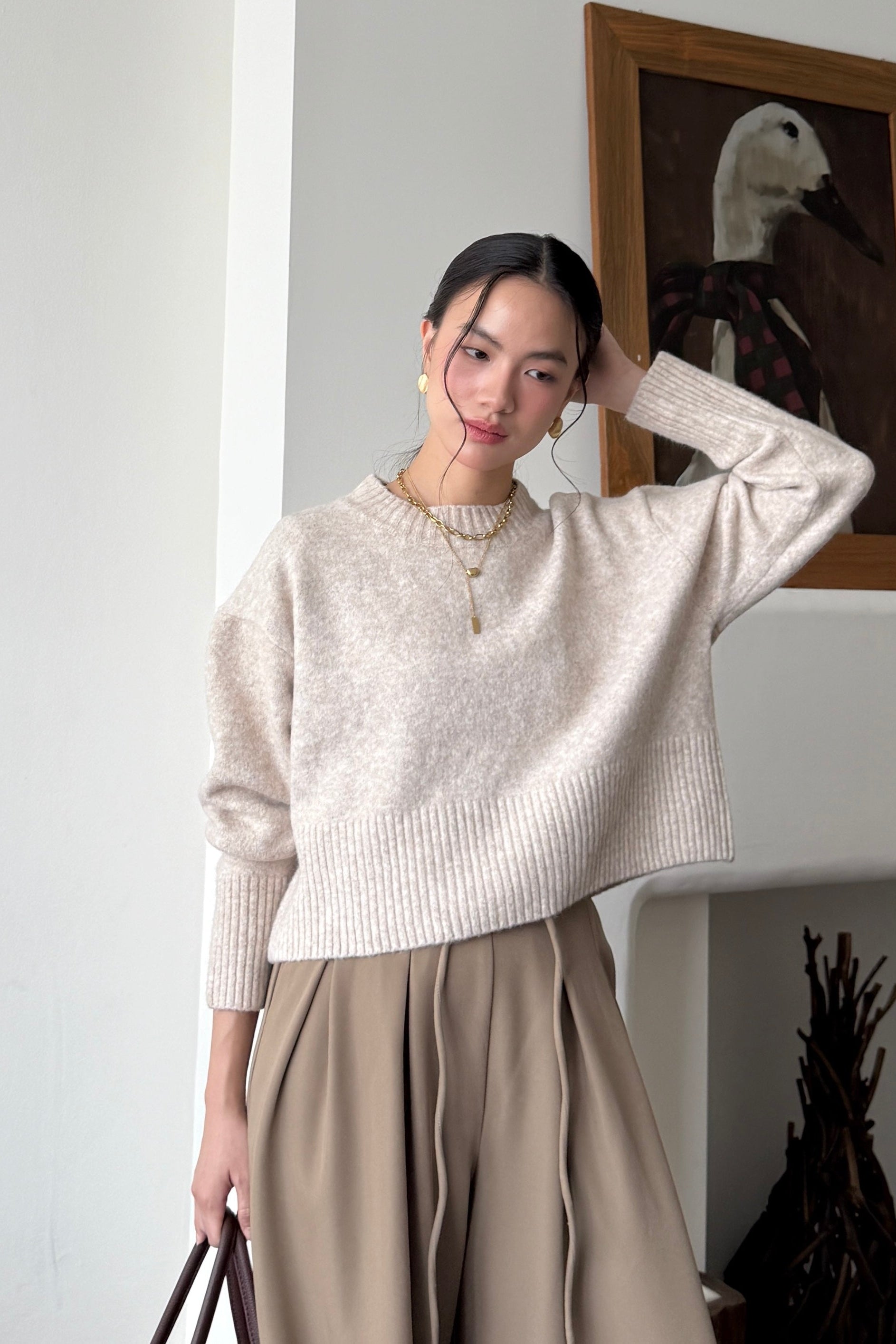 Nuona Crop Sweater - Sweater Crop Wanita Bahan Wool Original