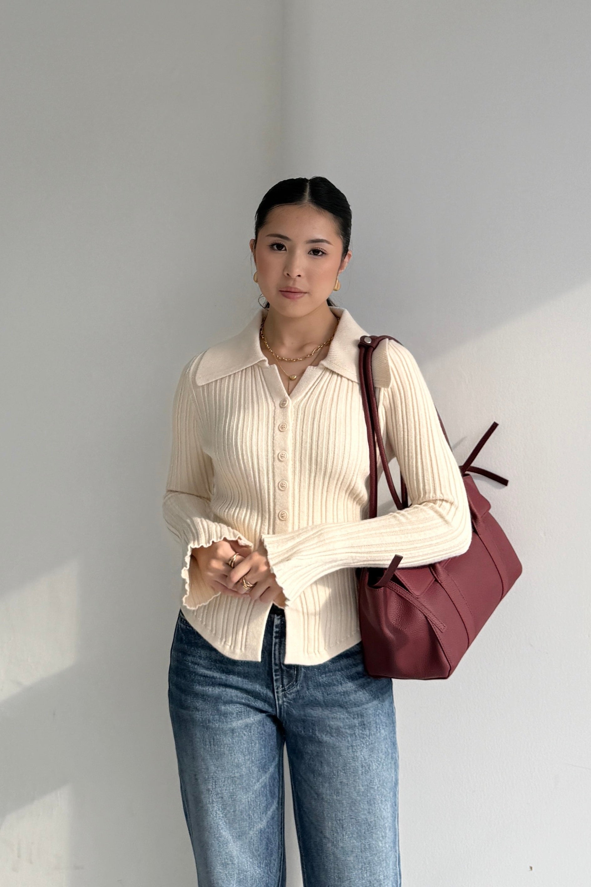 Kimi Sweater - Atasan Sweater Wanita Berkerah Trendy Bahan Knit