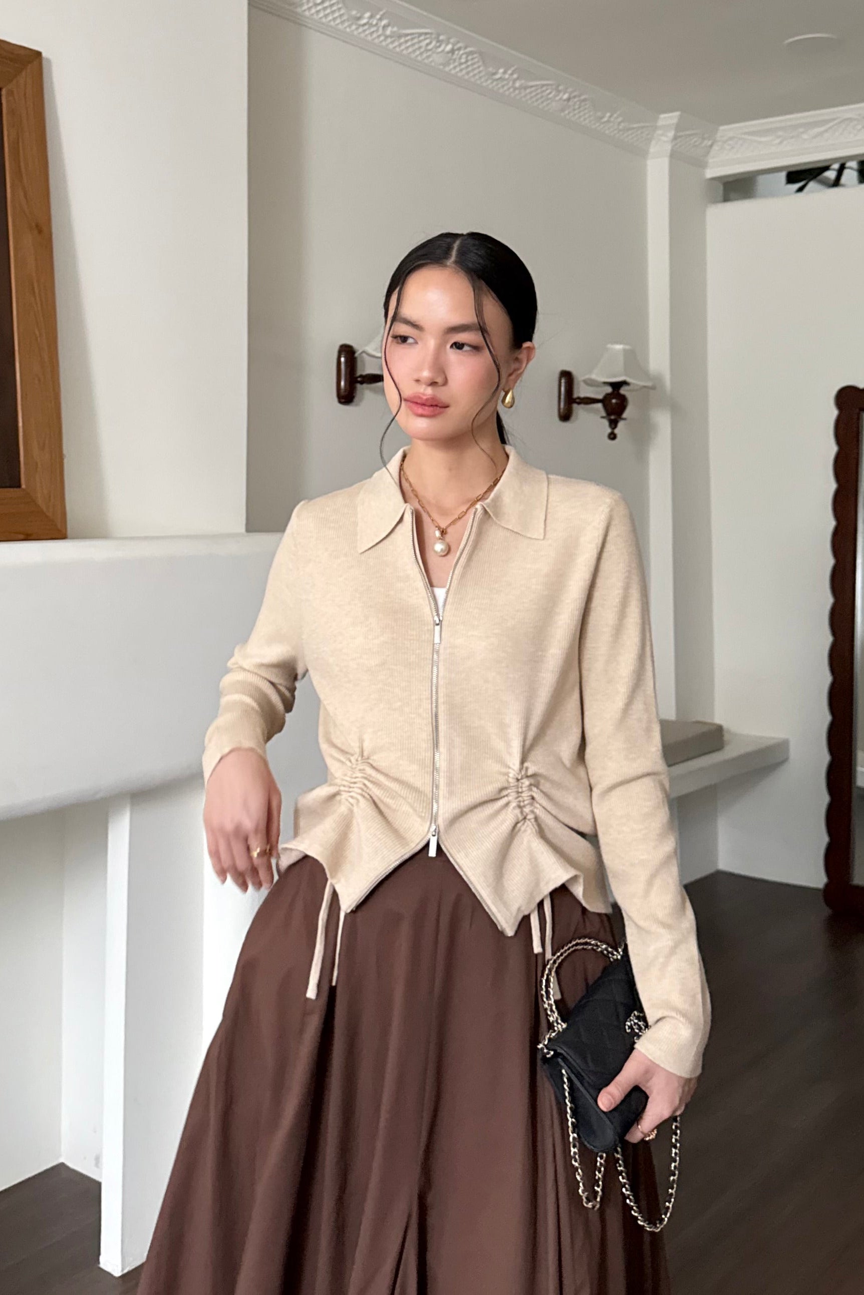 Looren Cardy - Cardigan Wanita Berkerah Stylish Bahan Knit