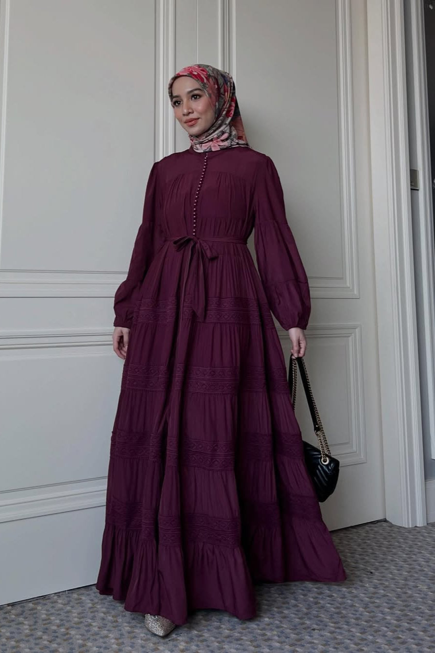 Naomi Dress - Maroon - Dress Seribu Kancing Cantik