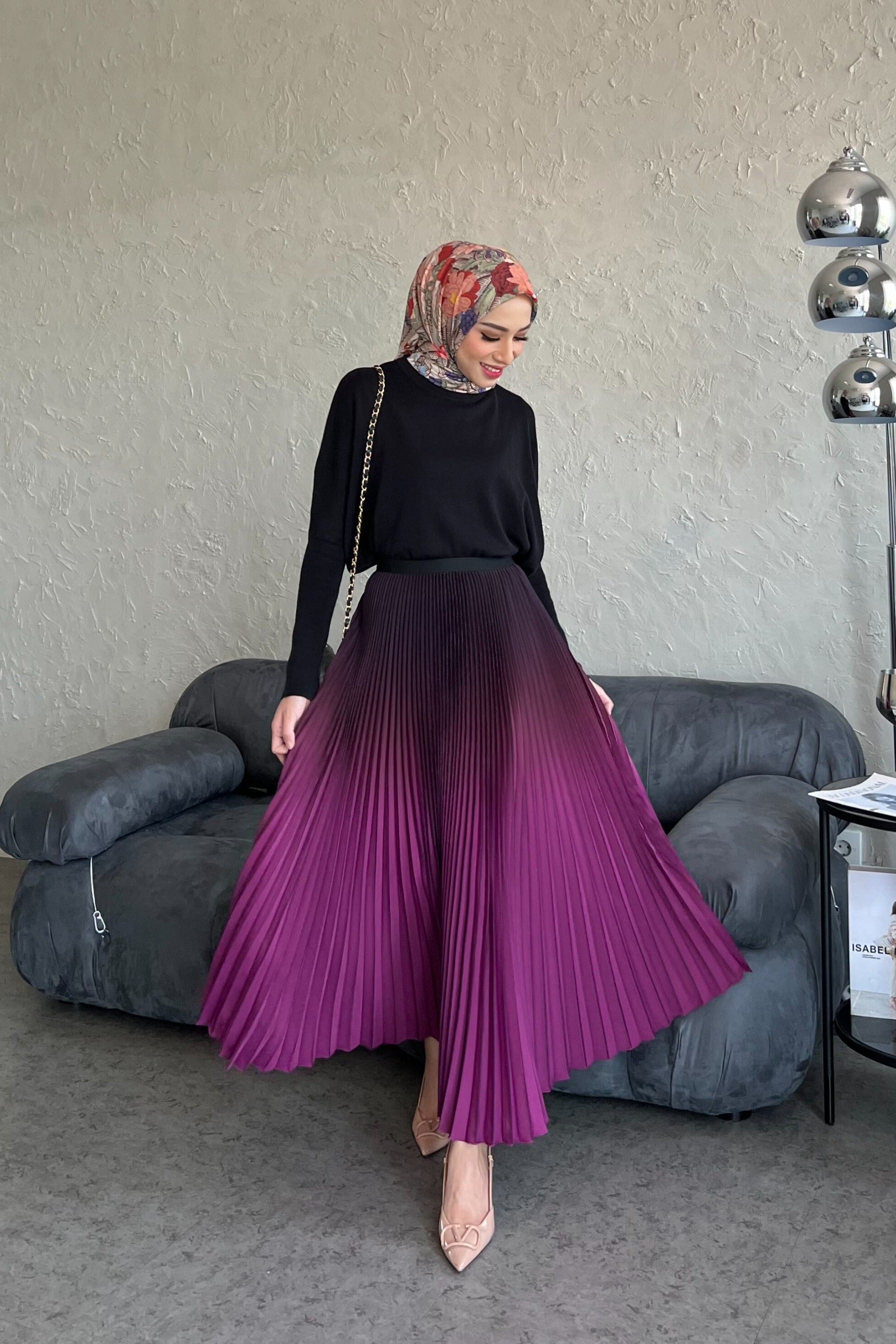 Atala Skirt - Rok Plisket Maxi Motif Gradasi