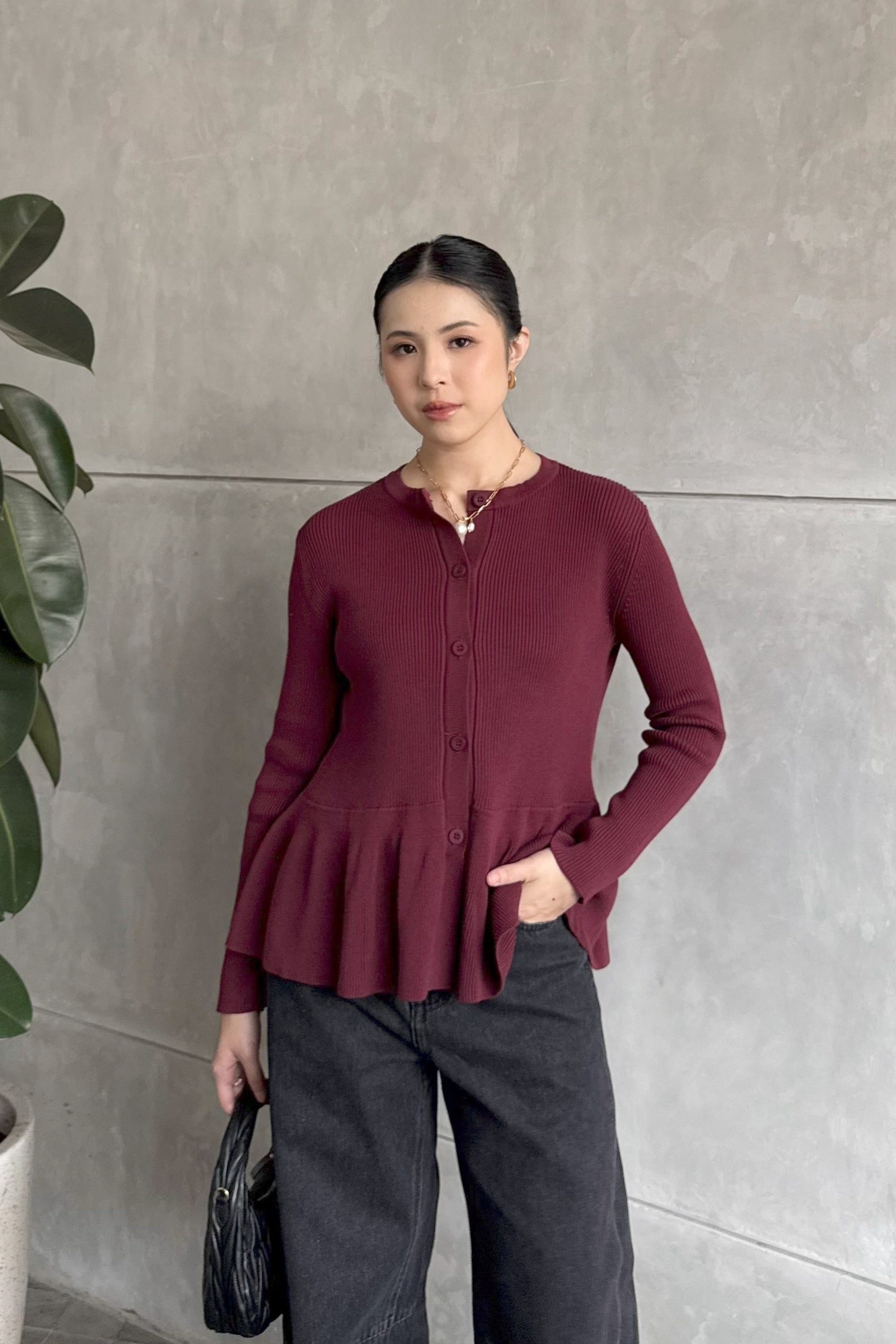 Oene Sweater - Maroon - Atasan Wanita Bahan Cotton Import