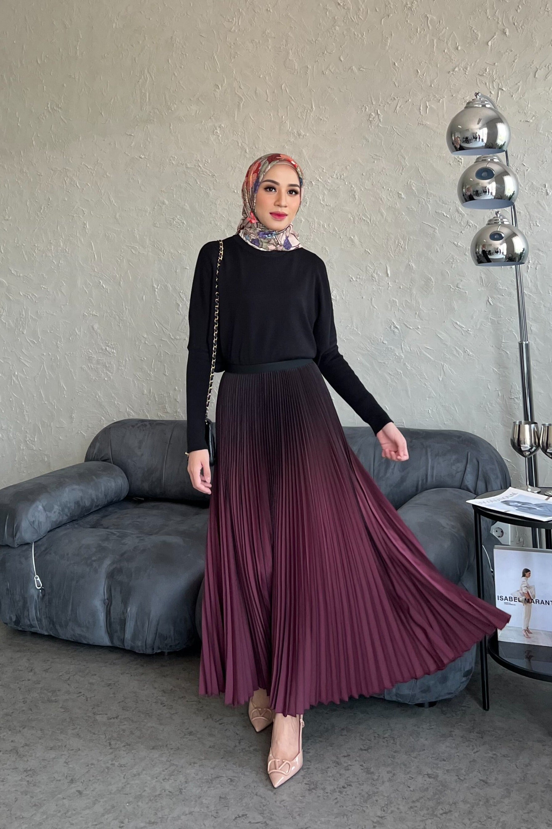 Atala Skirt - Rok Plisket Maxi Motif Gradasi