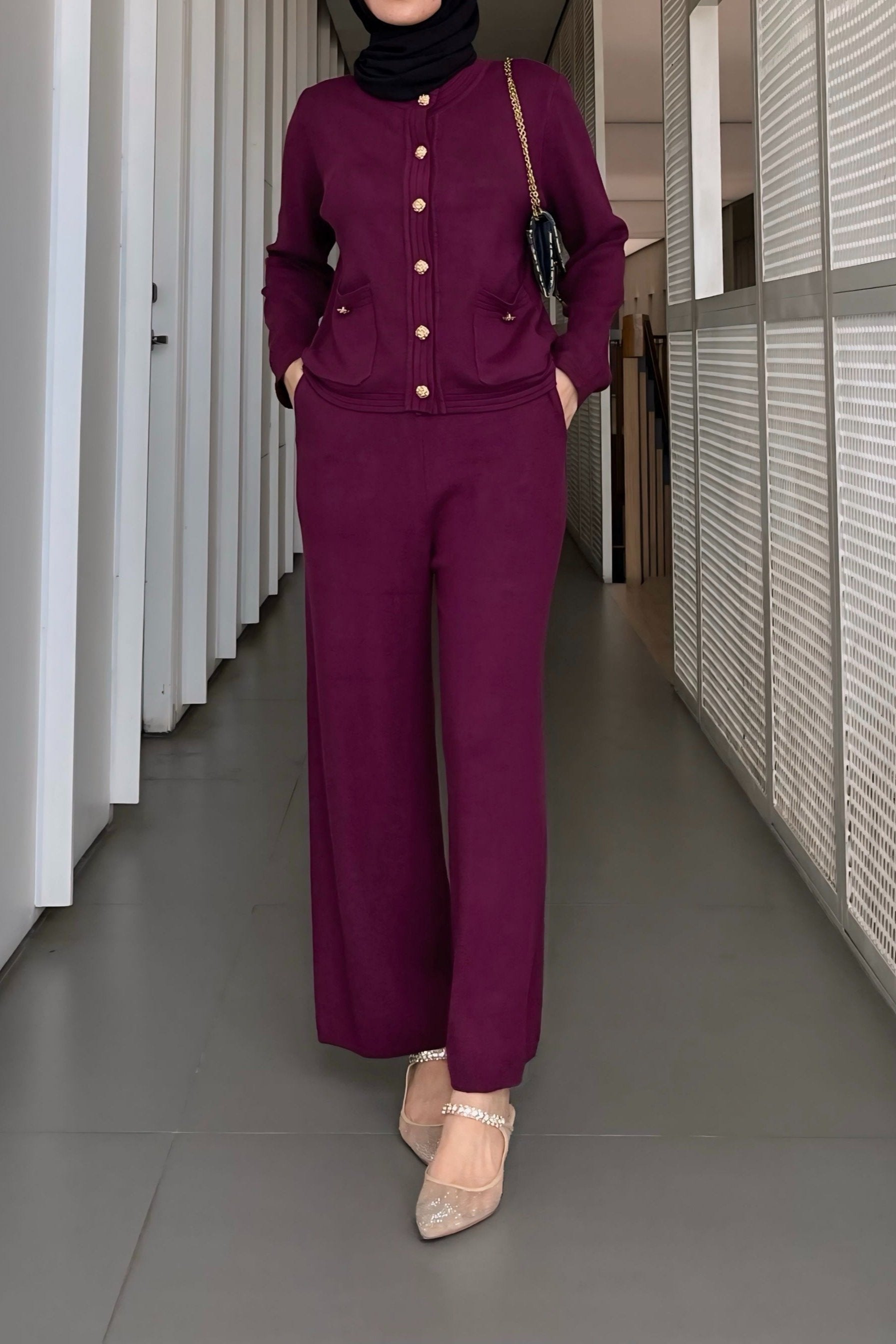 Muji Set - One Set Wanita Bahan Knit Sweater Dan Celana