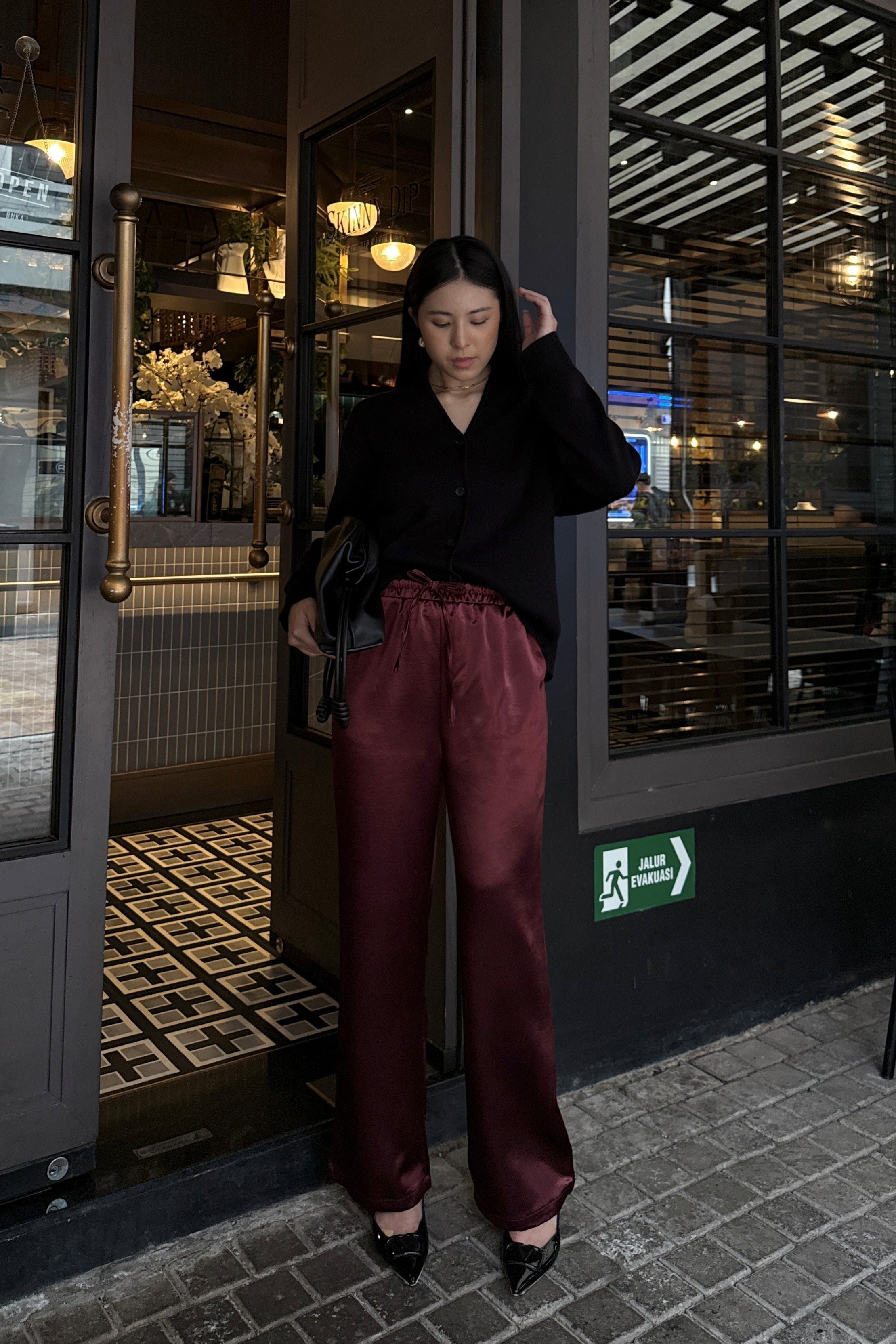 Straight Saten Pants - Bawahan Wanita Bahan Saten Premium Import