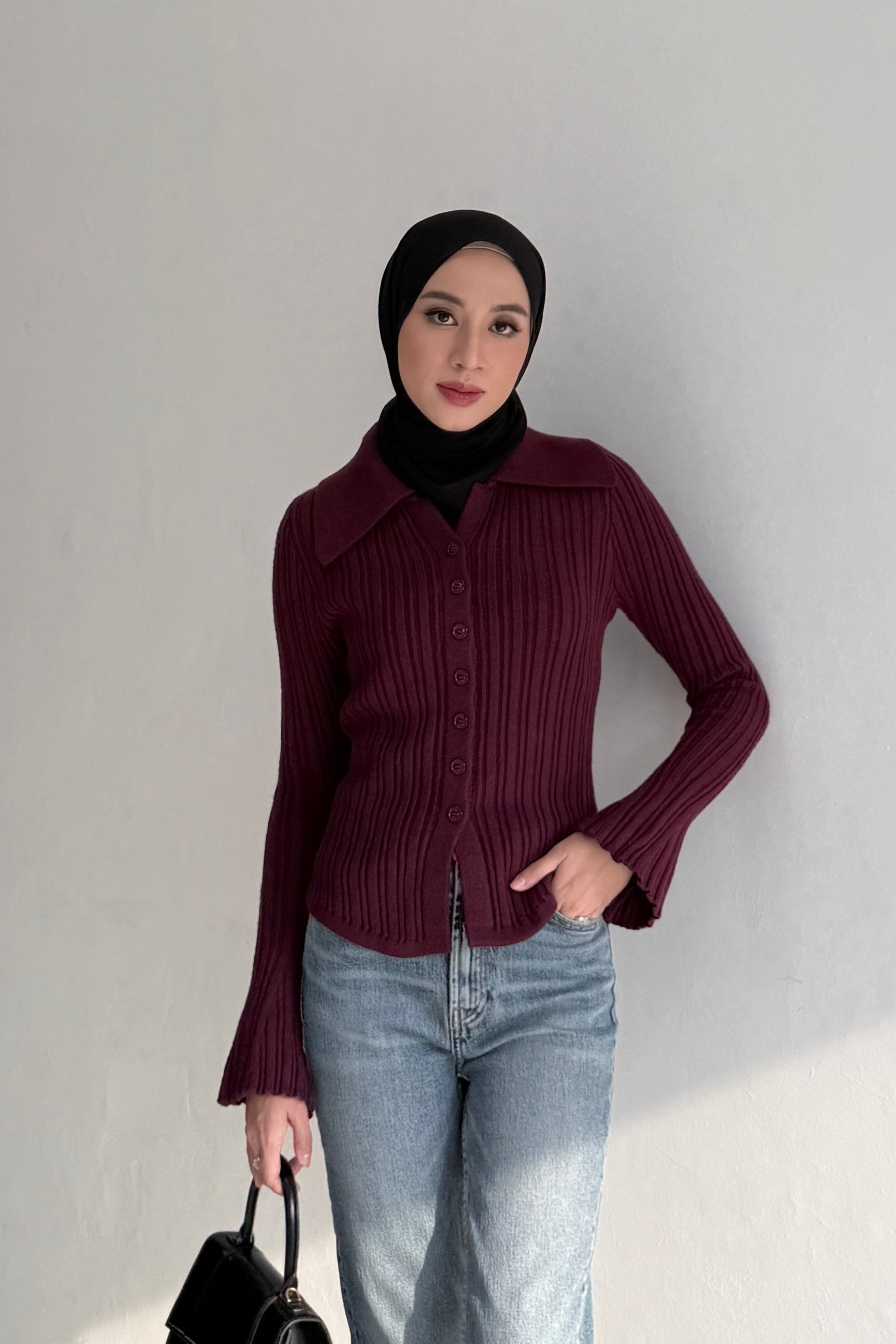 Kimi Sweater - Atasan Sweater Wanita Berkerah Trendy Bahan Knit