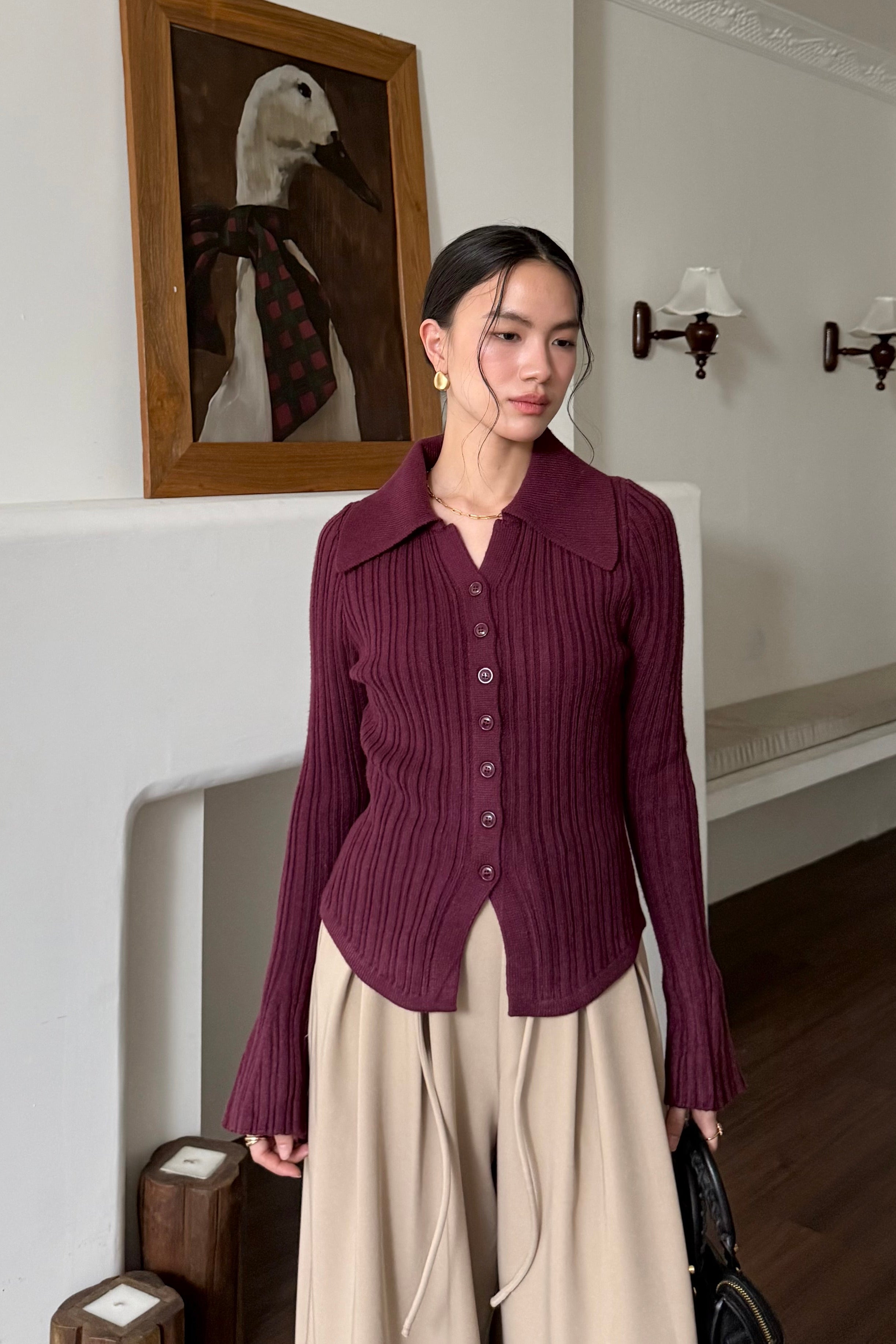 Kimi Sweater - Atasan Sweater Wanita Berkerah Trendy Bahan Knit