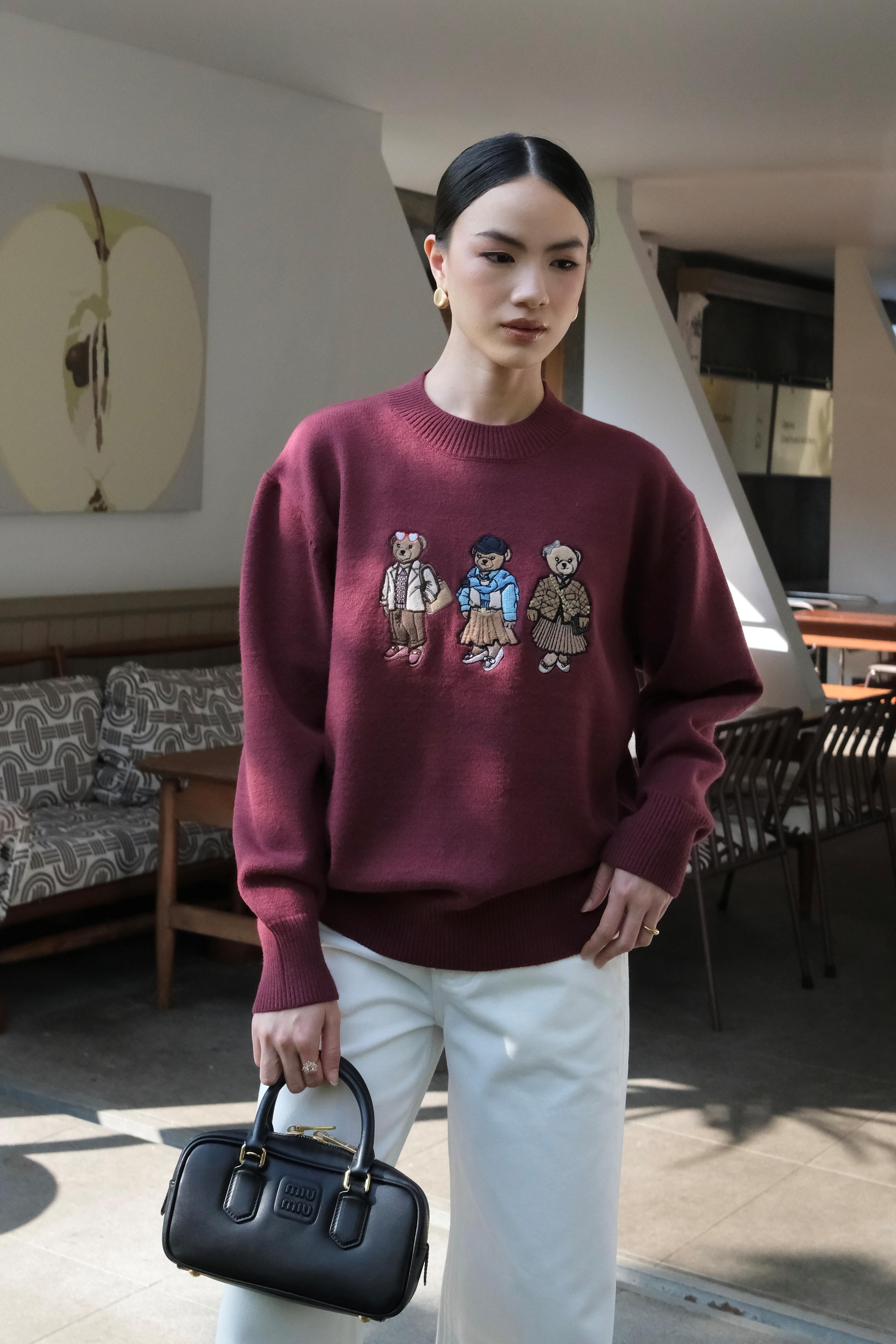 Fams Bear Sweater - Sweater Rajut Motif Beruang Elegan Lembut & Nyaman