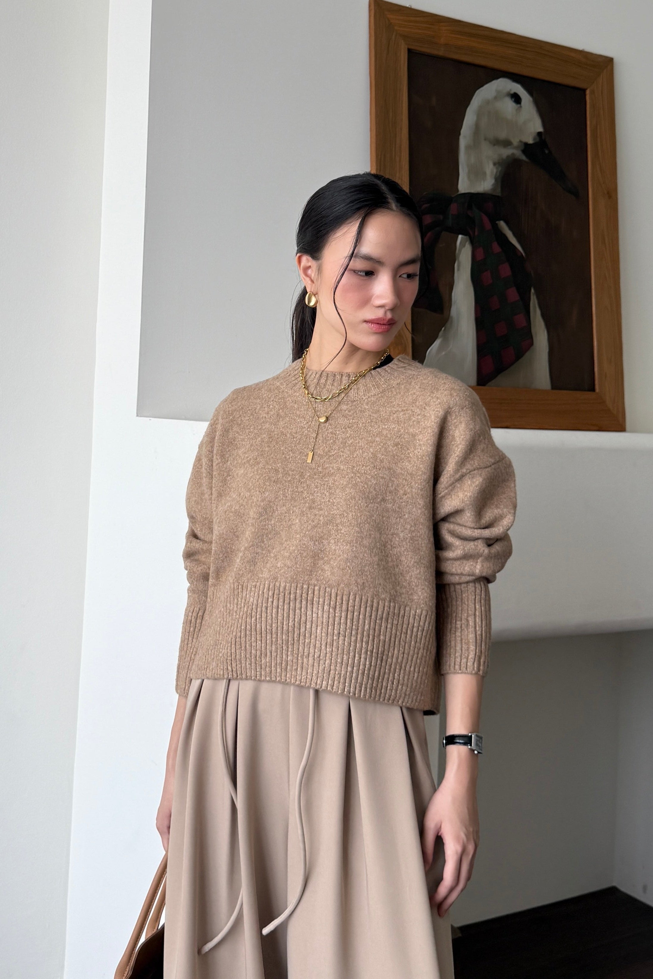 Nuona Crop Sweater - Sweater Crop Wanita Bahan Wool Original