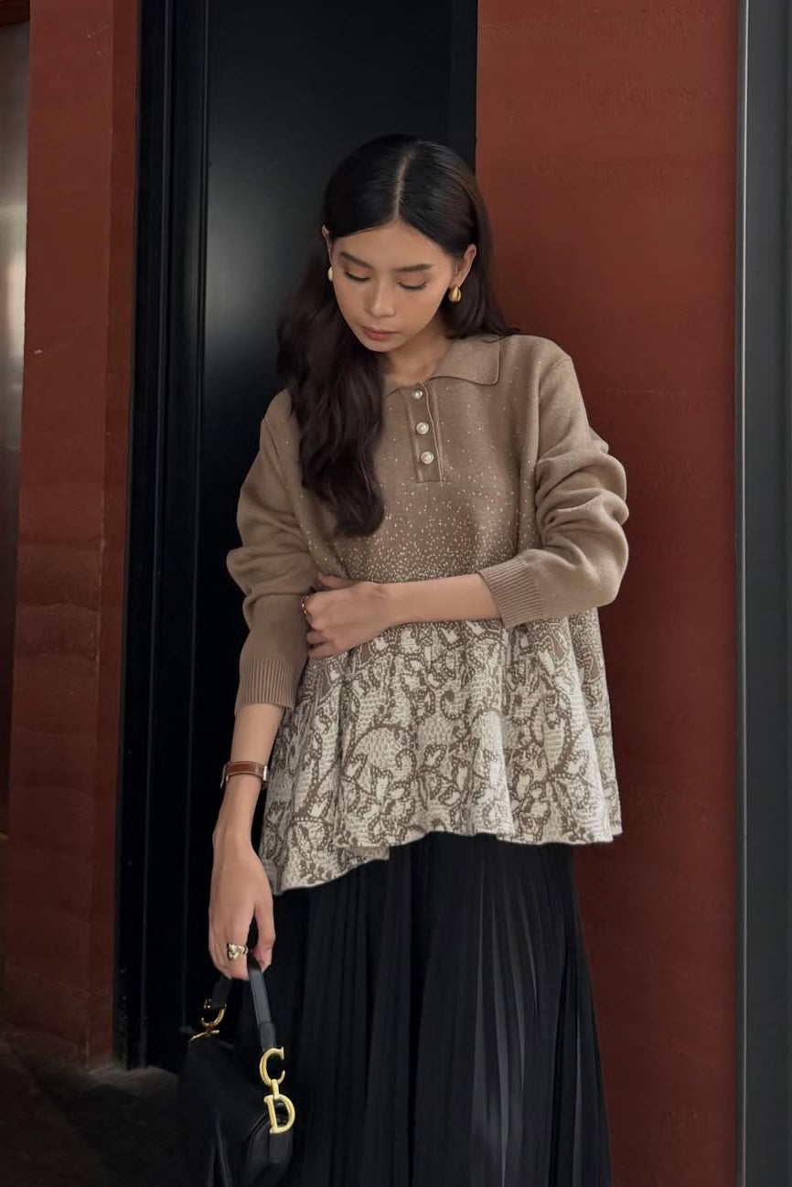Lena Polo Crop Sweater Knit - Sweater Rajut Wanita Crop Premium Comfy