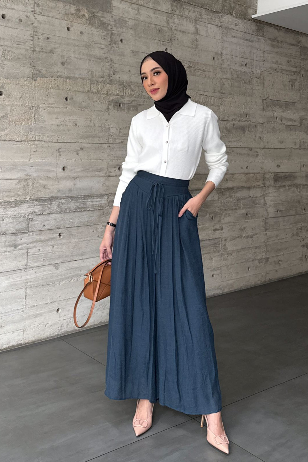Thai Cullote - Navy - Bawahan Wanita Bahan soft Crinkle
