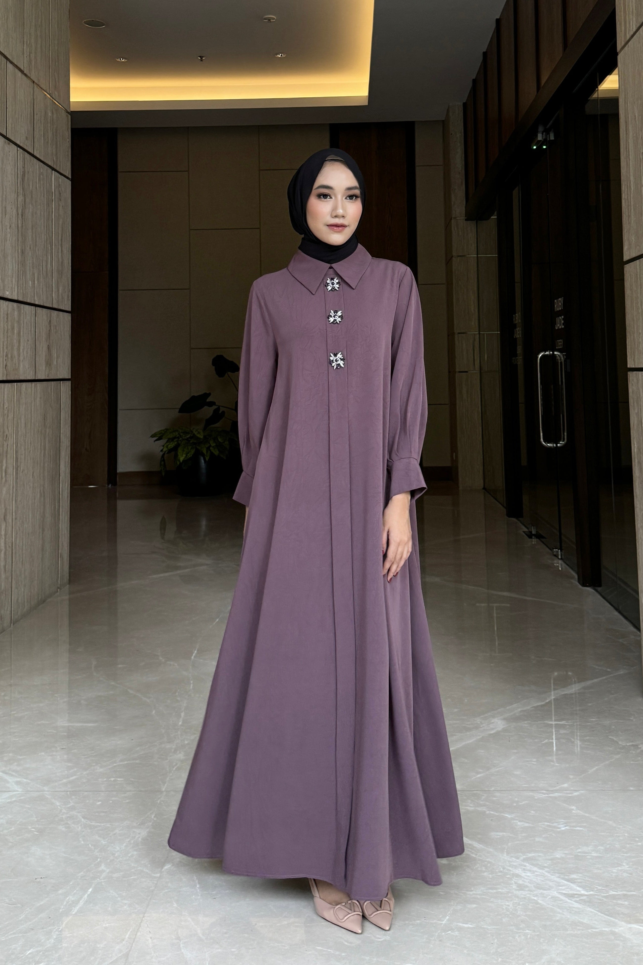 Helia Button Dress - Maxi Dress Flowly Button Manik Manik