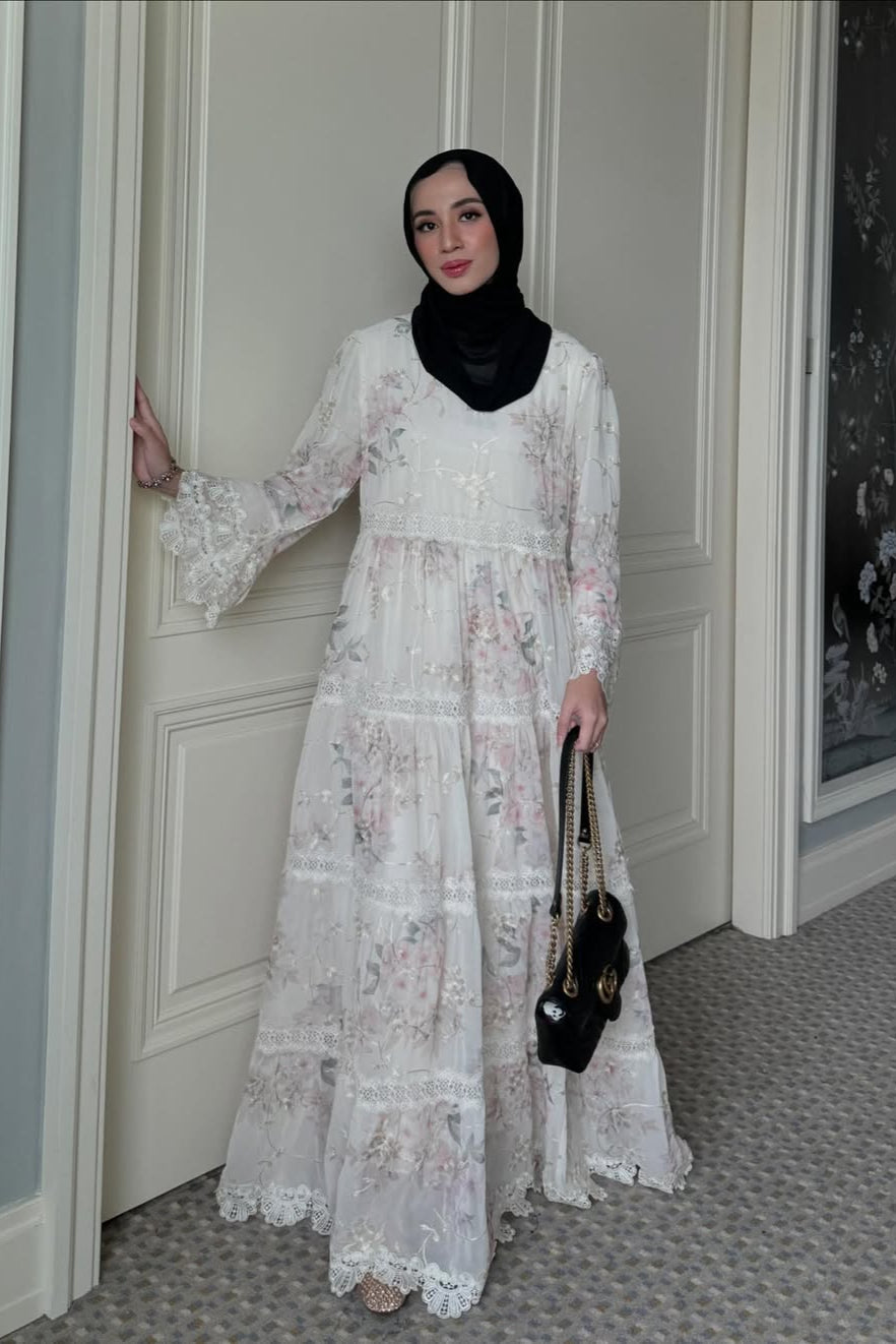 Jangmi Dress - Dress Motif Bunga Bahan Ceruti full Furing