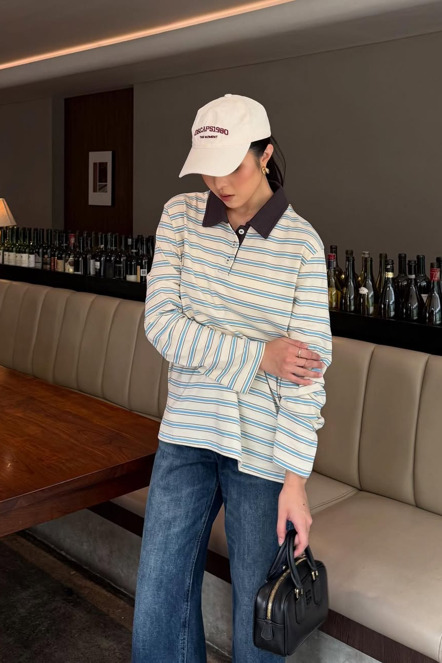 Polo Stripe T-Shirt - Atasan Wanita Stripe Berkerah