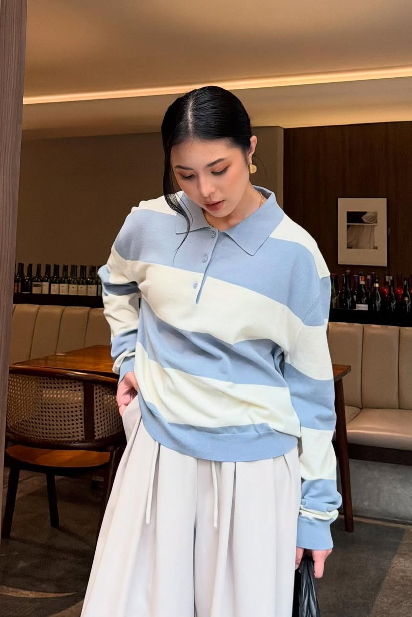 Ruby Sweater - Atasan Wanita Stripe Berkerah Trendy