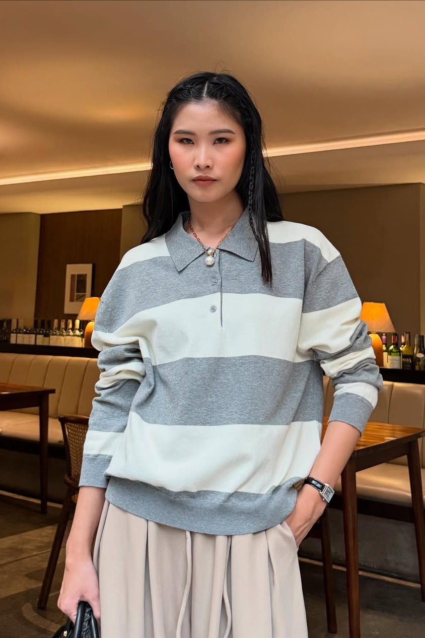 Ruby Sweater - Atasan Wanita Stripe Berkerah Trendy