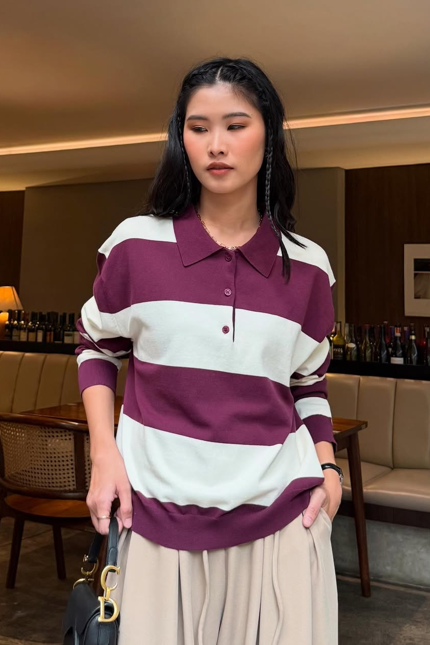 Ruby Sweater - Atasan Wanita Stripe Berkerah Trendy