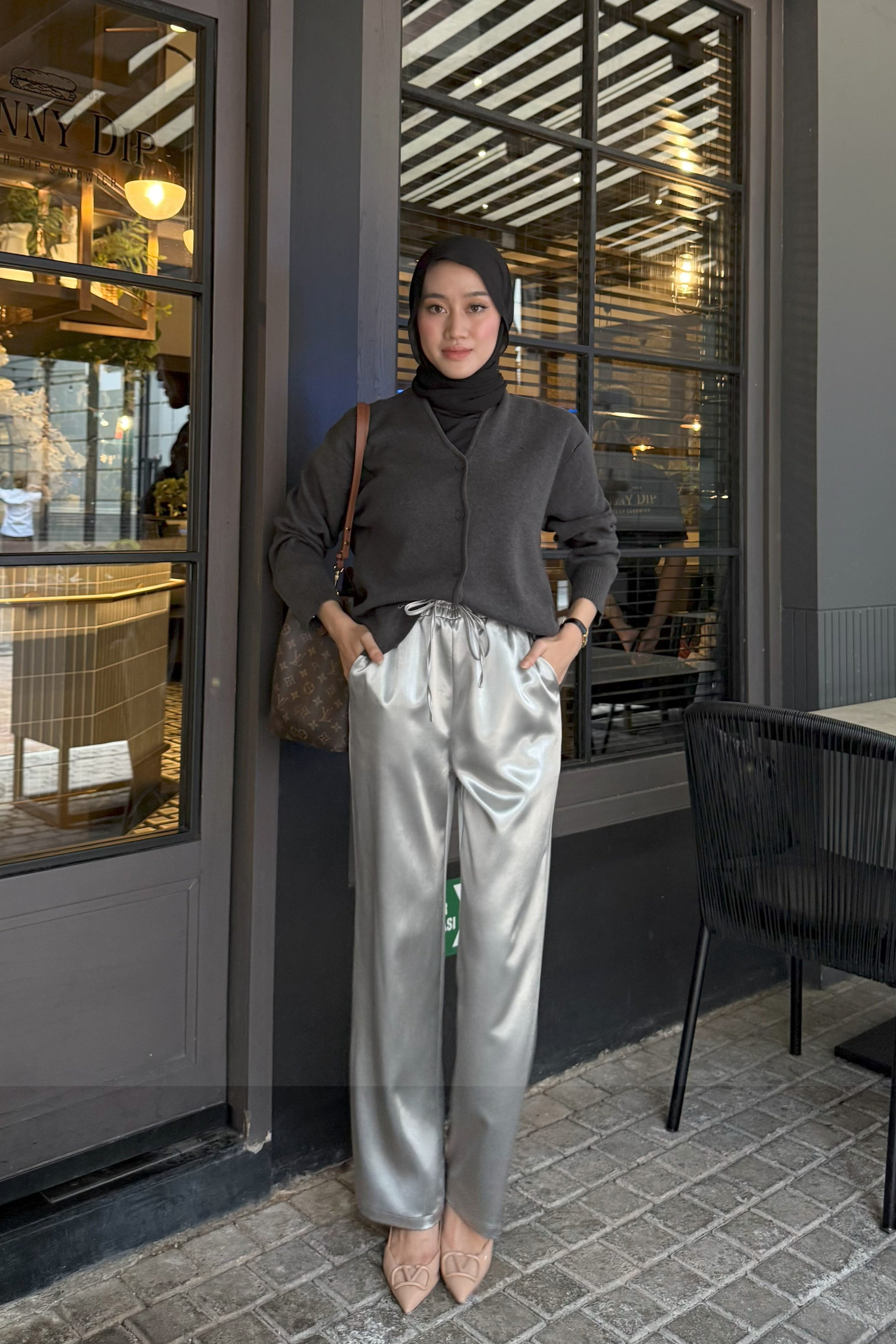 Straight Saten Pants - Bawahan Wanita Bahan Saten Premium Import