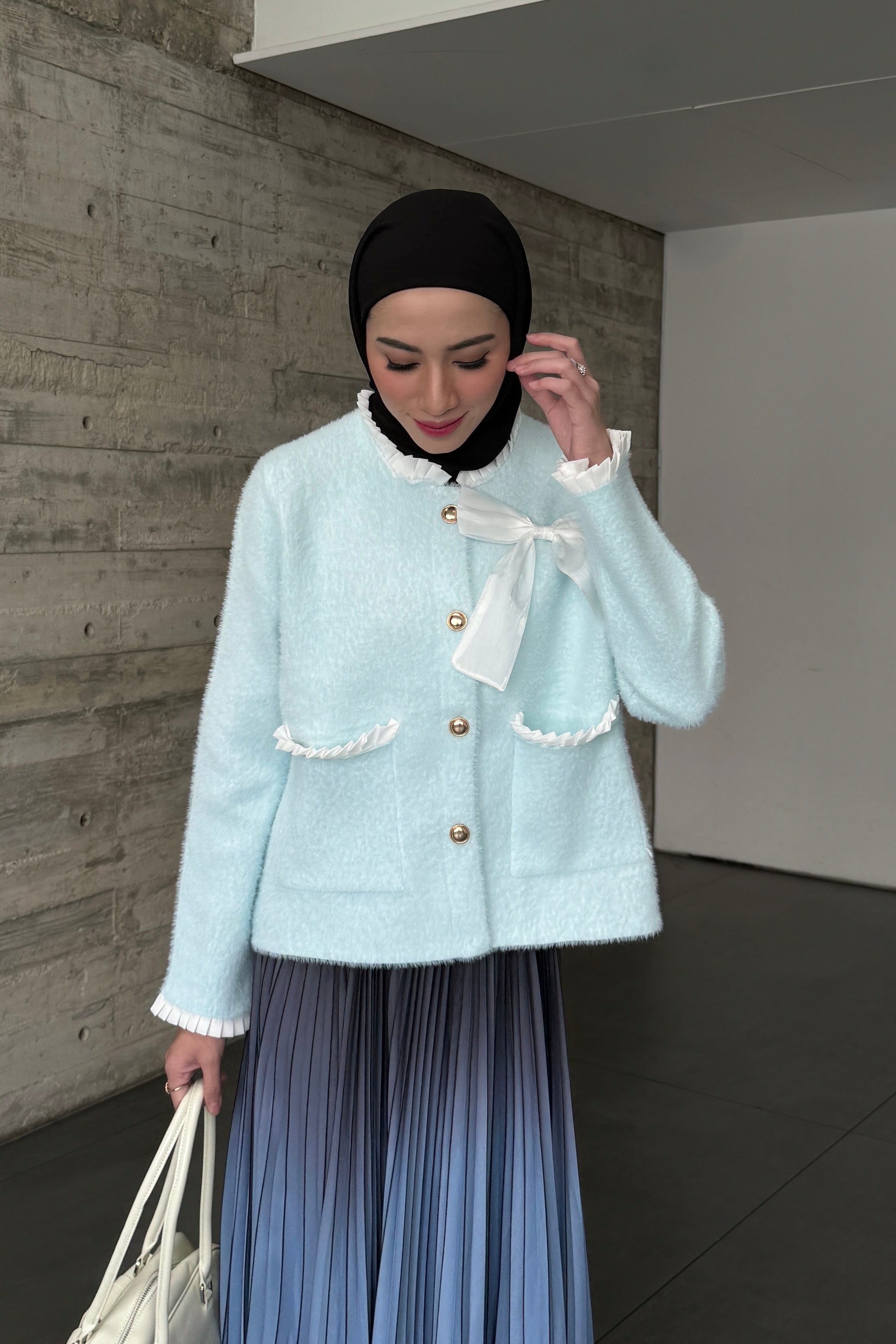 Love Cardy - Cardigan Knit Lembut Berkancing Wanita dengan Pita